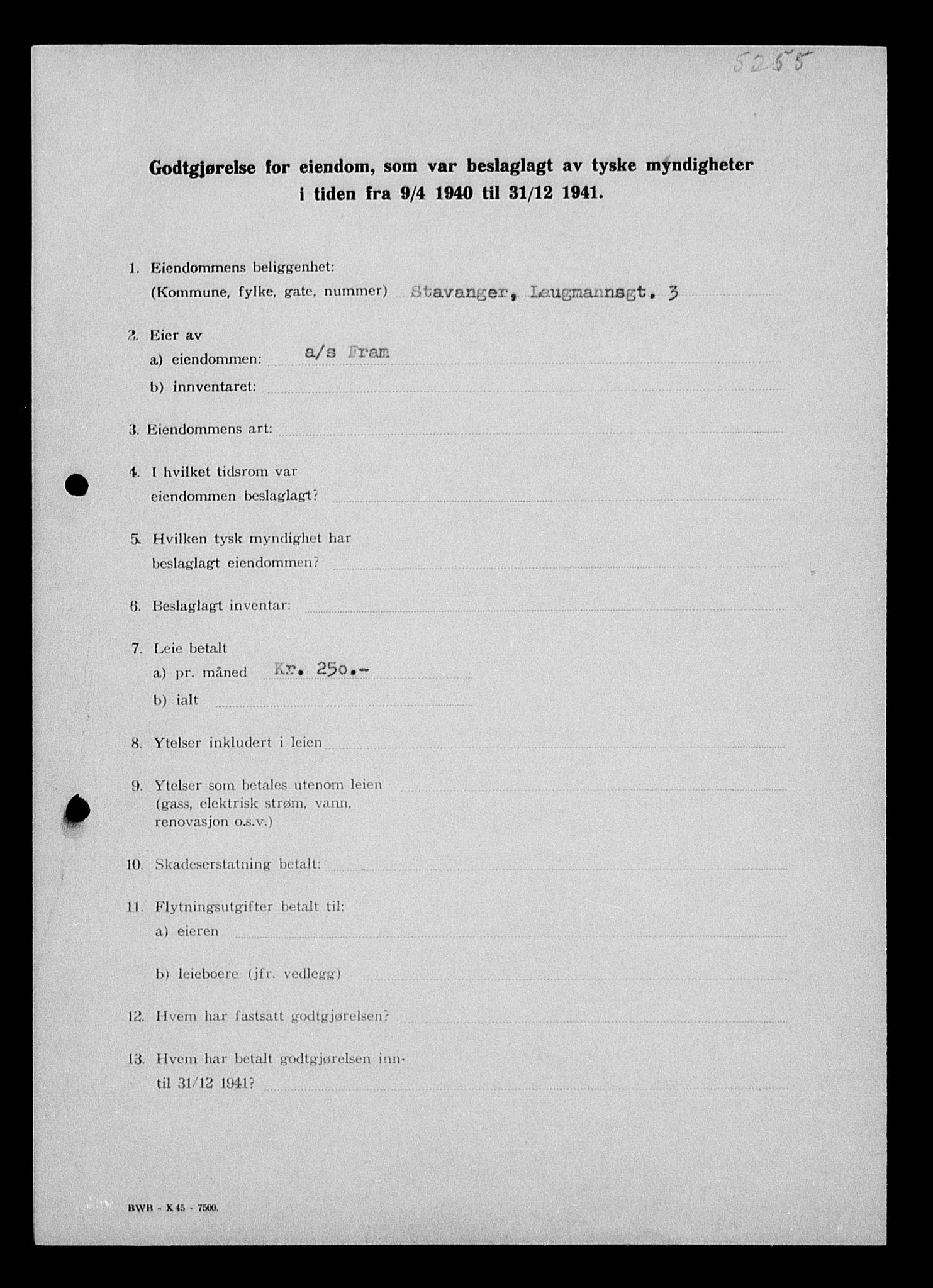 Justisdepartementet, Tilbakeføringskontoret for inndratte formuer, AV/RA-S-1564/I/L1014: Godtgjørelse for beslaglagt eiendom, 1940-1941, s. 37
