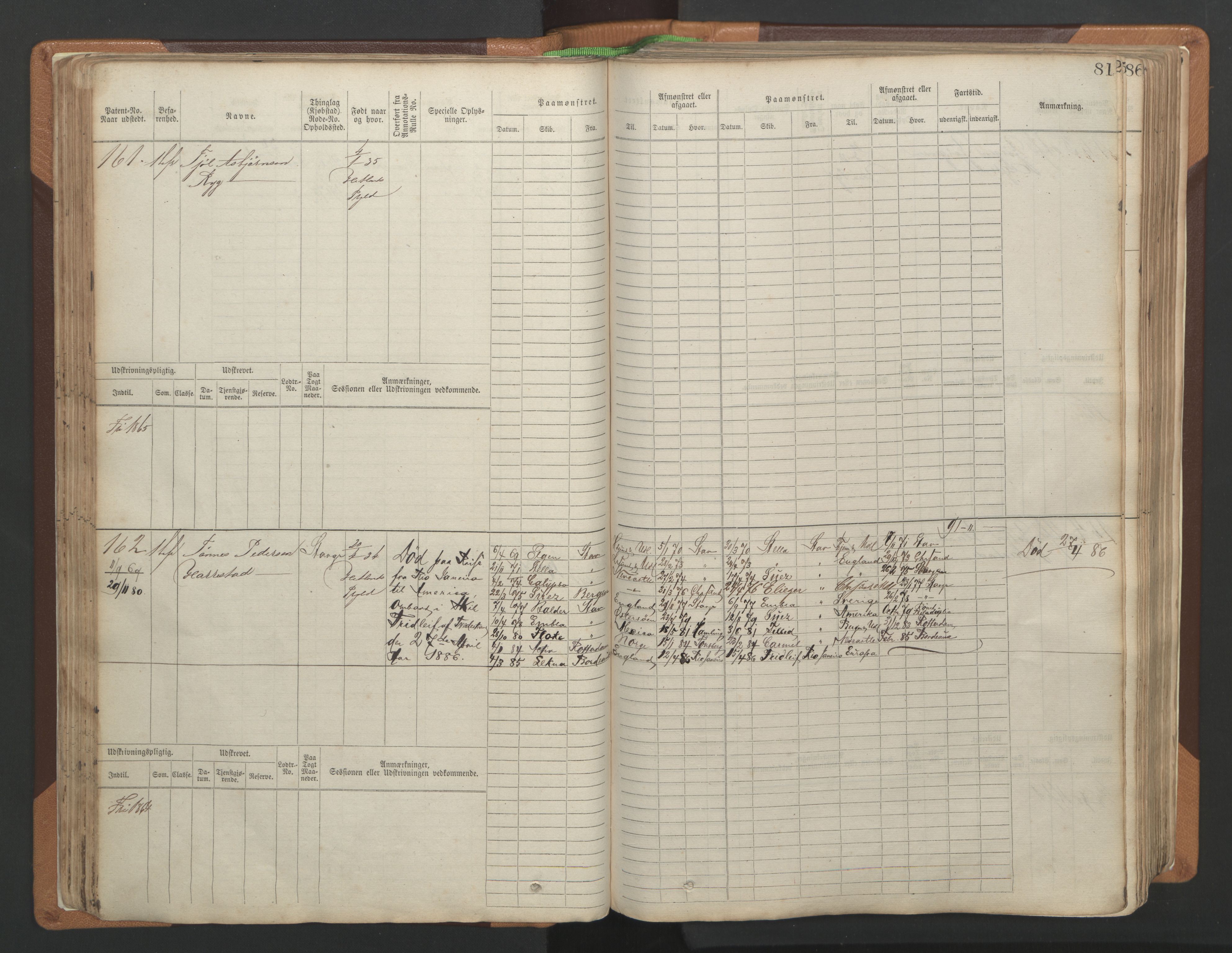 Stavanger sjømannskontor, AV/SAST-A-102006/F/Fb/Fbb/L0004: Sjøfartshovedrulle, patentnr. 1-792 (del 1), 1869-1880, s. 85