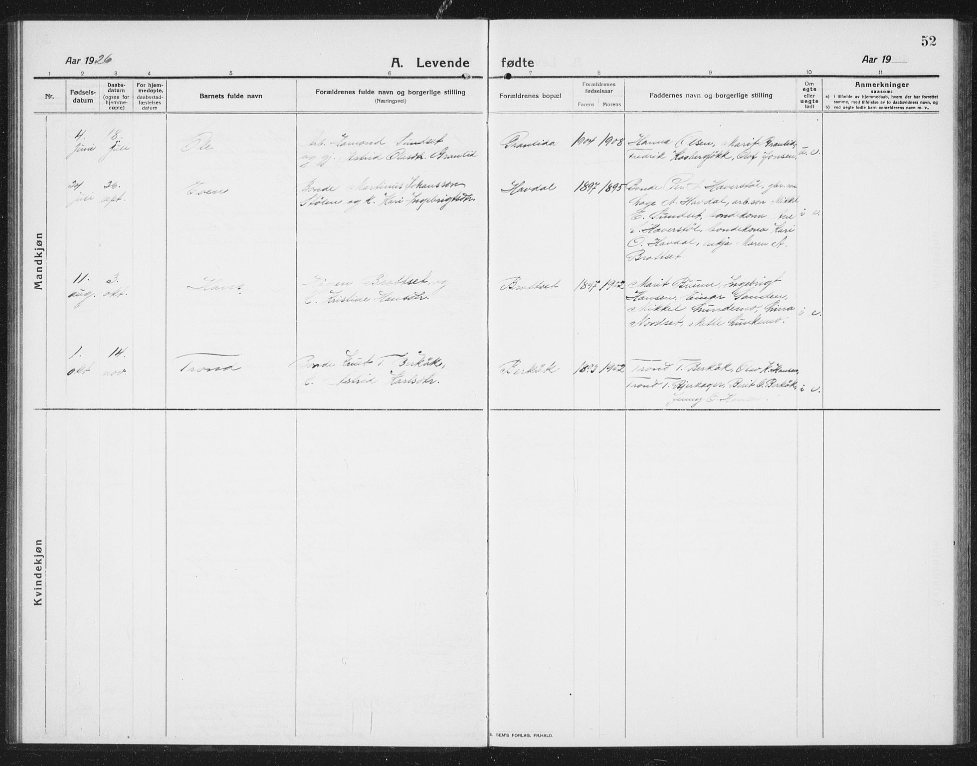 Ministerialprotokoller, klokkerbøker og fødselsregistre - Sør-Trøndelag, SAT/A-1456/675/L0888: Klokkerbok nr. 675C01, 1913-1935, s. 52
