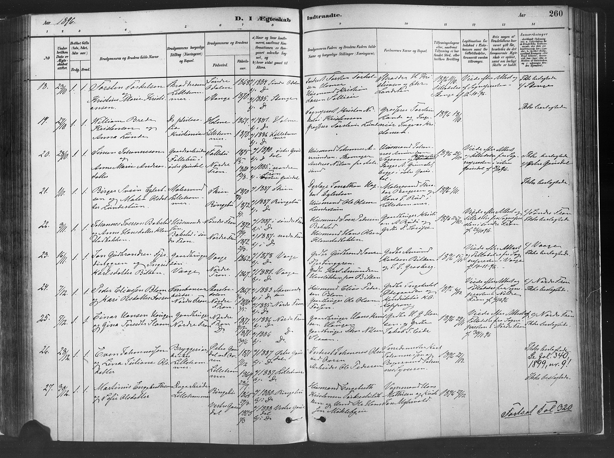 Fåberg prestekontor, AV/SAH-PREST-086/H/Ha/Haa/L0010: Ministerialbok nr. 10, 1879-1900, s. 260