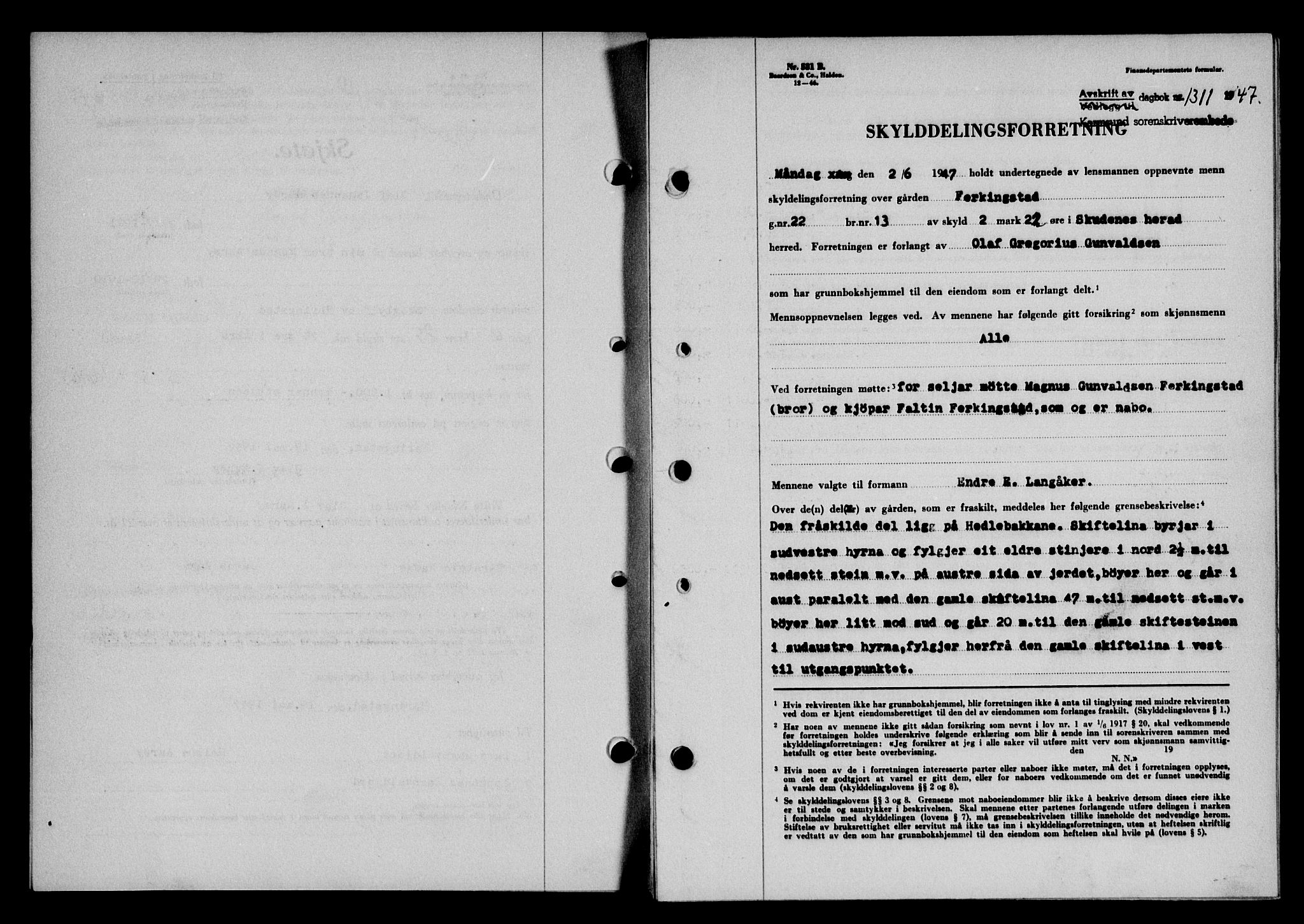 Karmsund sorenskriveri, SAST/A-100311/01/II/IIB/L0090: Pantebok nr. 70A, 1947-1947, Dagboknr: 1311/1947