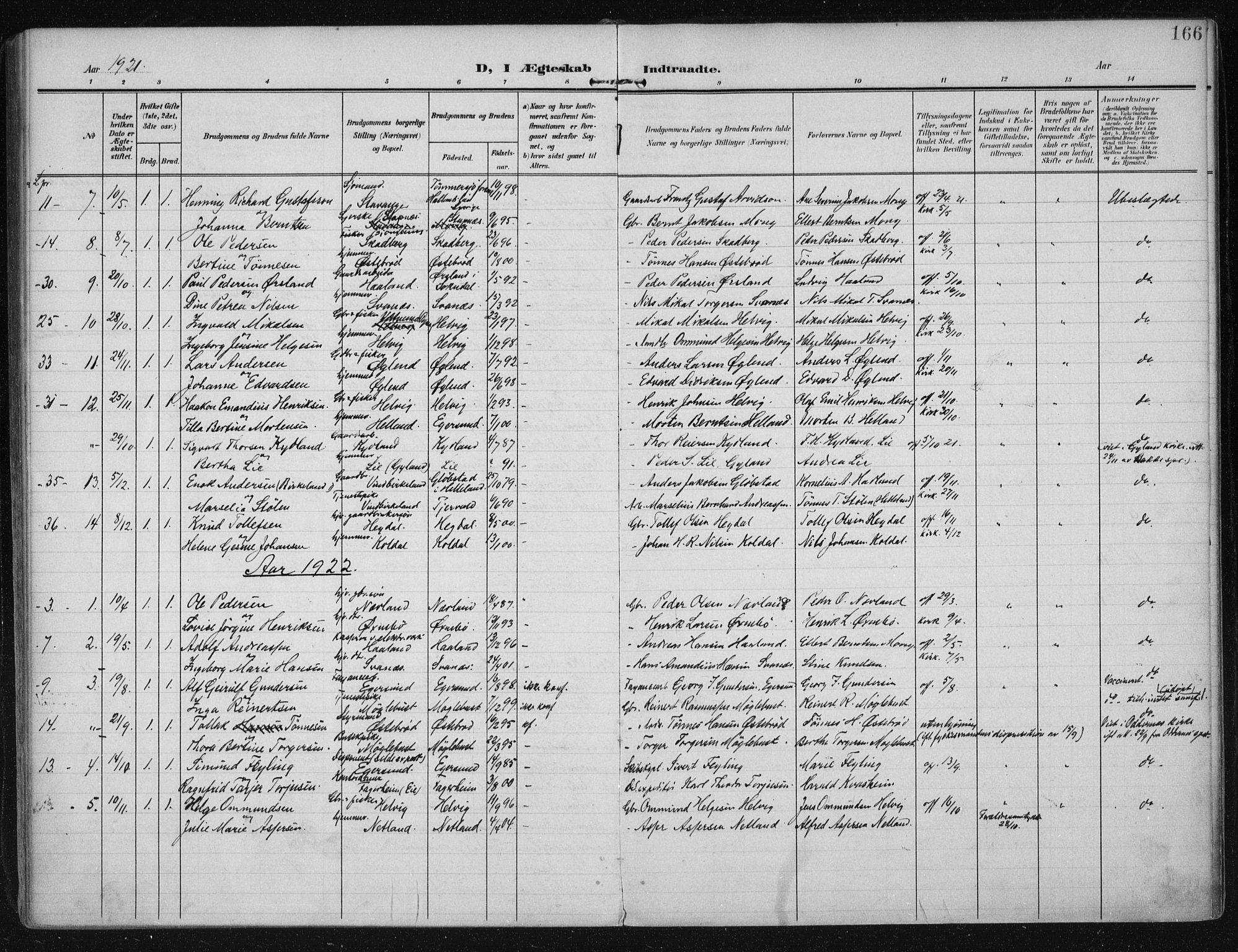 Eigersund sokneprestkontor, SAST/A-101807/S08/L0021: Ministerialbok nr. A 20, 1906-1928, s. 166