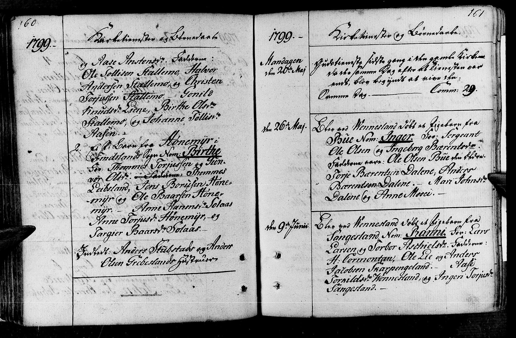 Vennesla sokneprestkontor, AV/SAK-1111-0045/Fa/Fac/L0002: Ministerialbok nr. A 2, 1785-1834, s. 160-161
