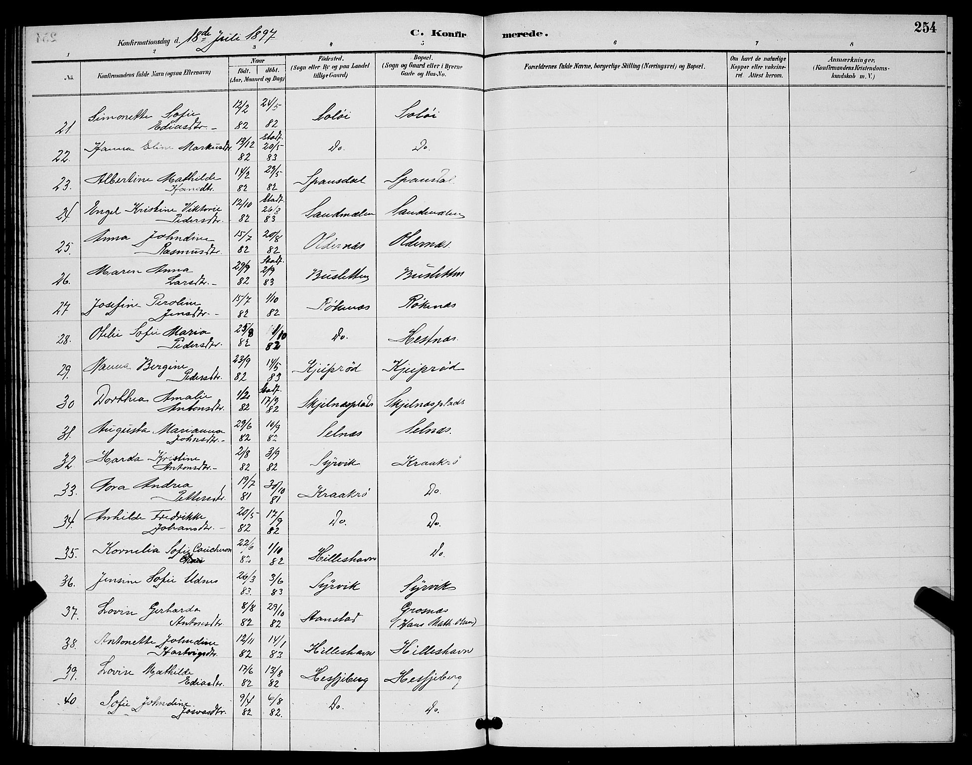 Ibestad sokneprestembete, AV/SATØ-S-0077/H/Ha/Hab/L0008klokker: Klokkerbok nr. 8, 1890-1903, s. 254