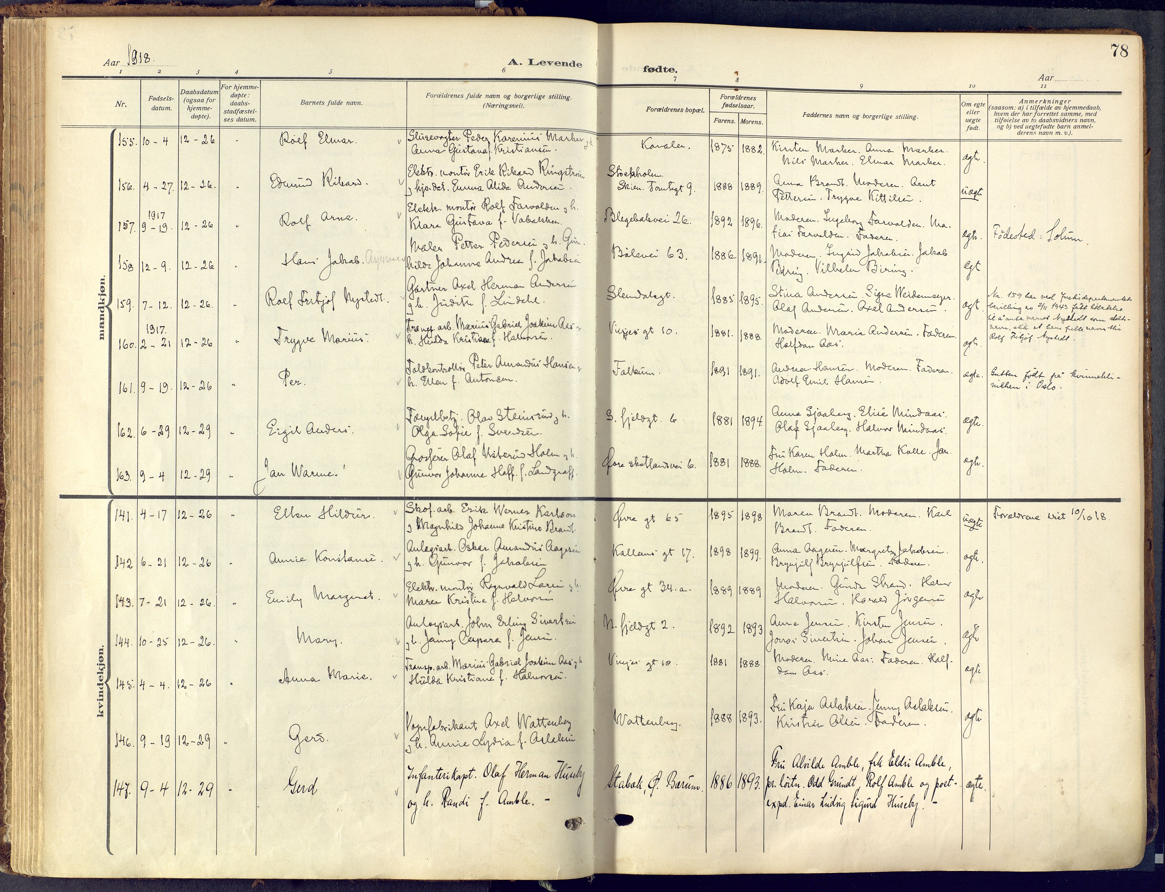 Skien kirkebøker, AV/SAKO-A-302/F/Fa/L0013: Ministerialbok nr. 13, 1915-1921, s. 78
