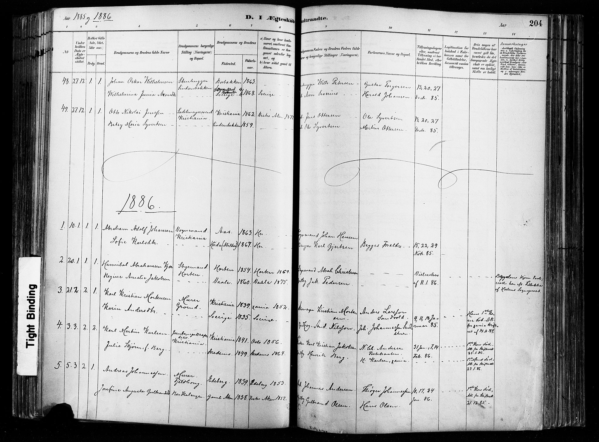 Østre Aker prestekontor Kirkebøker, AV/SAO-A-10840/F/Fa/L0008: Ministerialbok nr. I 8, 1883-1894, s. 204