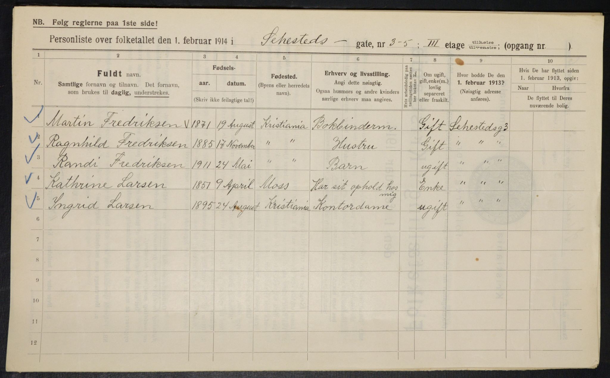 OBA, Kommunal folketelling 1.2.1914 for Kristiania, 1914, s. 93597