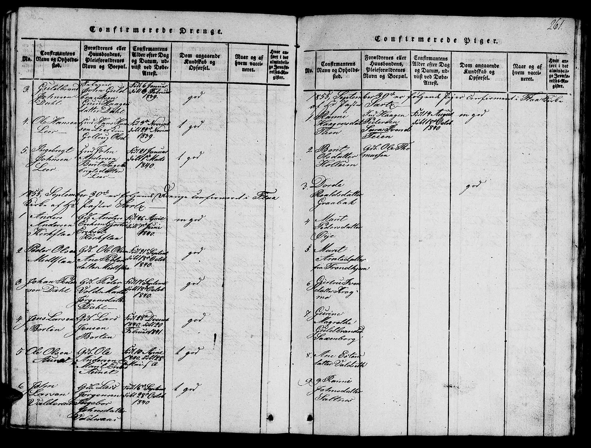 Ministerialprotokoller, klokkerbøker og fødselsregistre - Sør-Trøndelag, AV/SAT-A-1456/693/L1121: Klokkerbok nr. 693C02, 1816-1869, s. 261