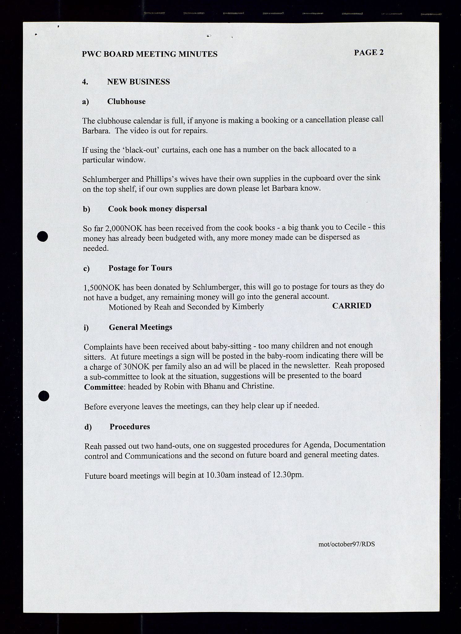 PA 1547 - Petroleum Wives Club, AV/SAST-A-101974/A/Aa/L0003: Board and General Meeting, 1994-1998