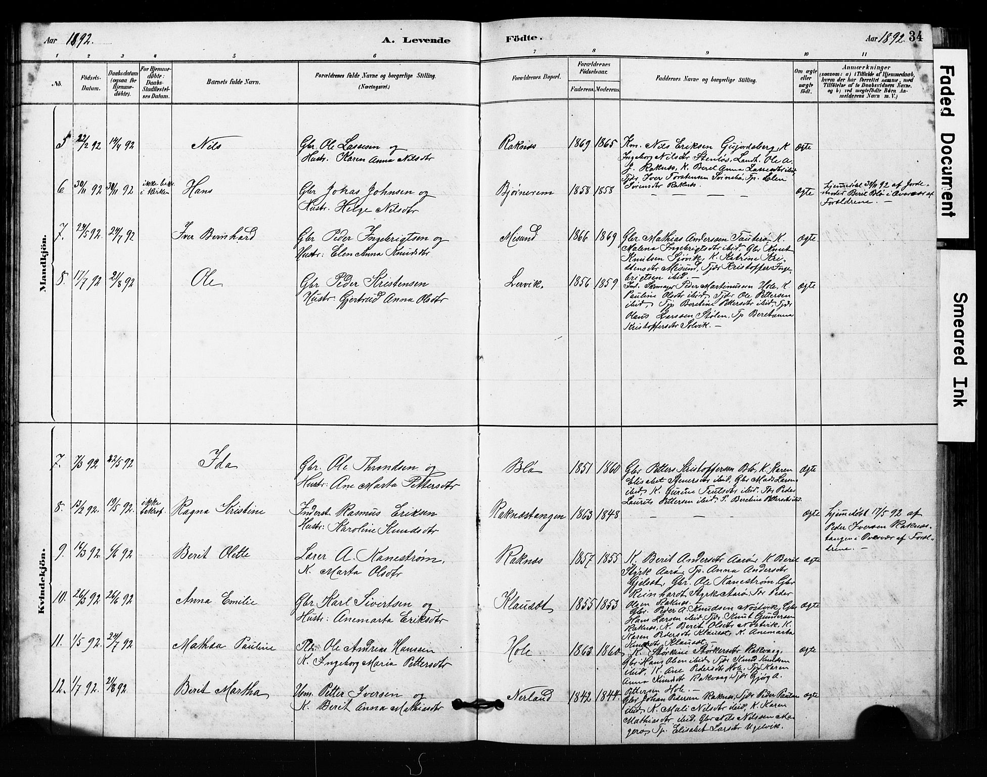 Ministerialprotokoller, klokkerbøker og fødselsregistre - Møre og Romsdal, AV/SAT-A-1454/563/L0737: Klokkerbok nr. 563C01, 1878-1916, s. 34