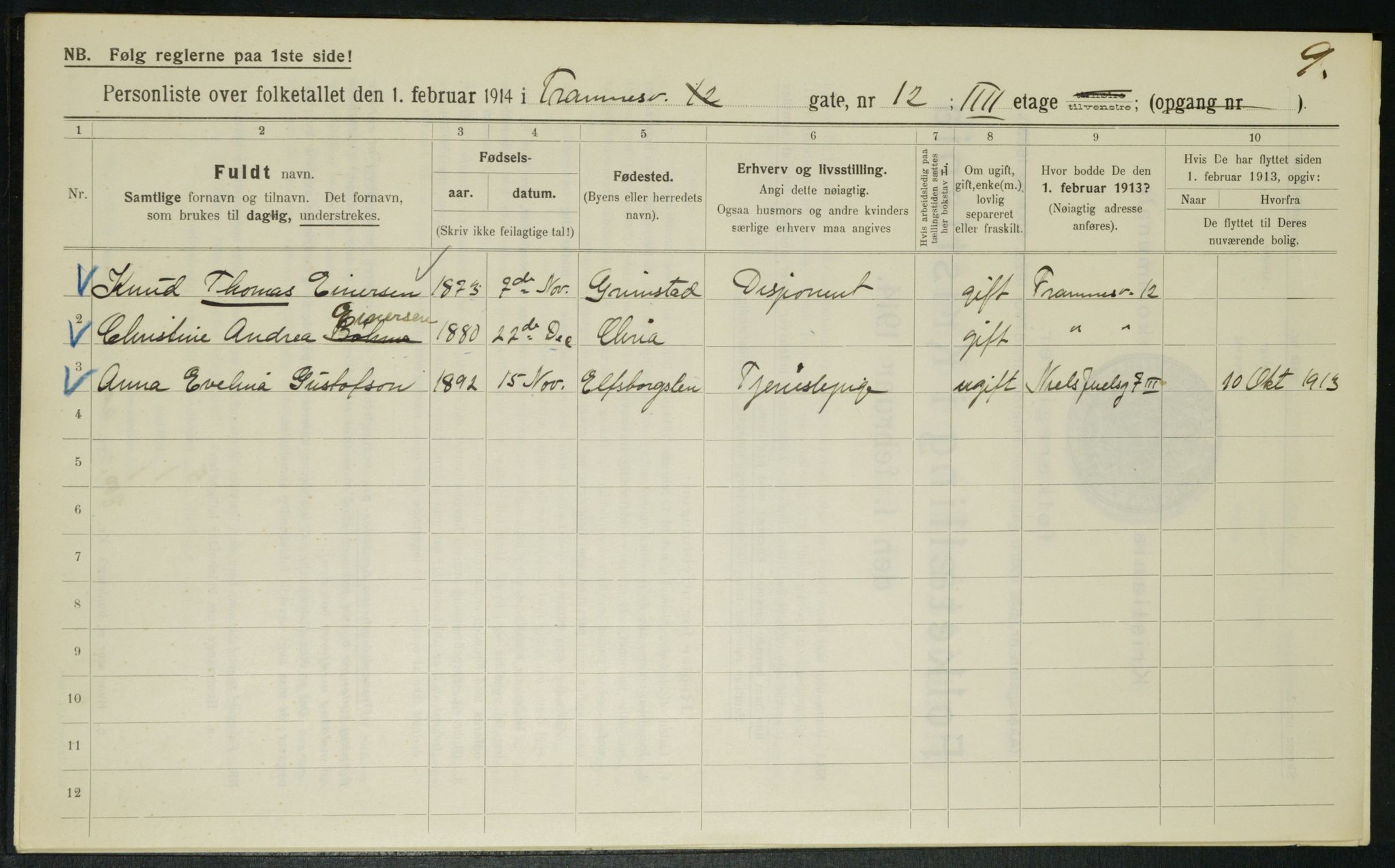 OBA, Kommunal folketelling 1.2.1914 for Kristiania, 1914, s. 25626