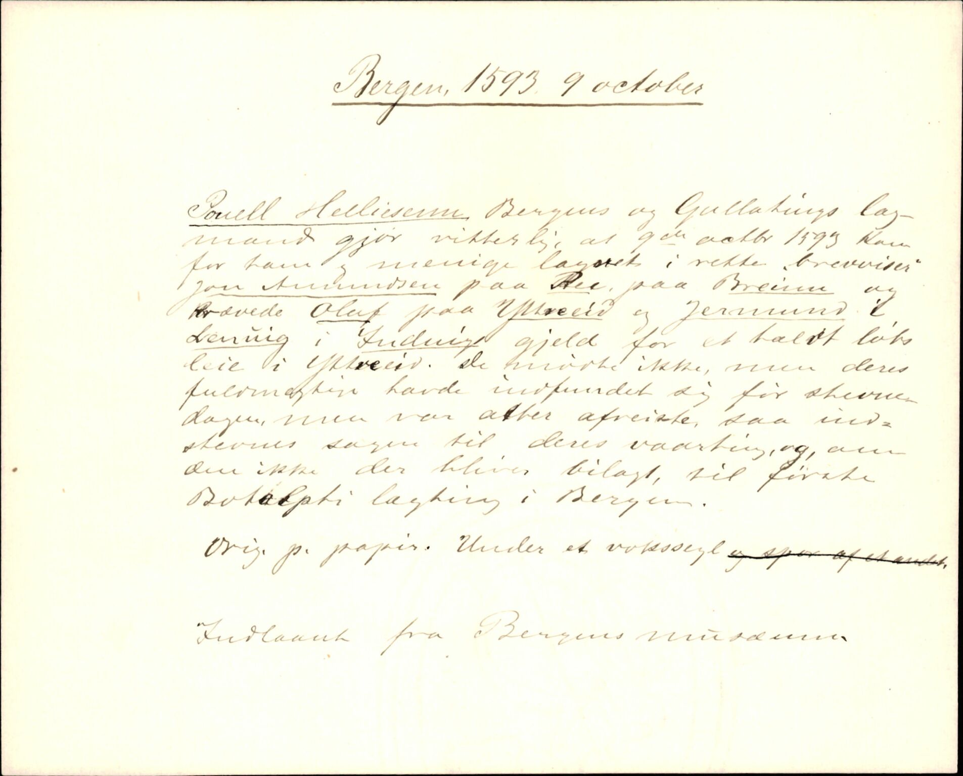 Riksarkivets diplomsamling, AV/RA-EA-5965/F35/F35d/L0002: Innlånte diplomer, seddelregister, 1592-1620, s. 57