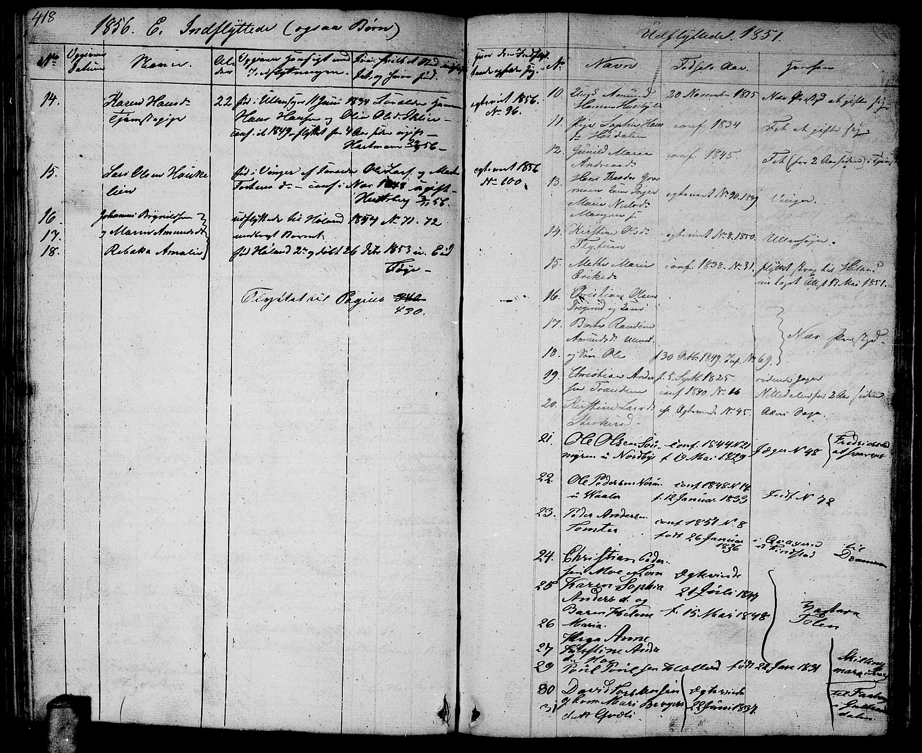 Aurskog prestekontor Kirkebøker, AV/SAO-A-10304a/G/Ga/L0002: Klokkerbok nr. I 2, 1829-1857, s. 418