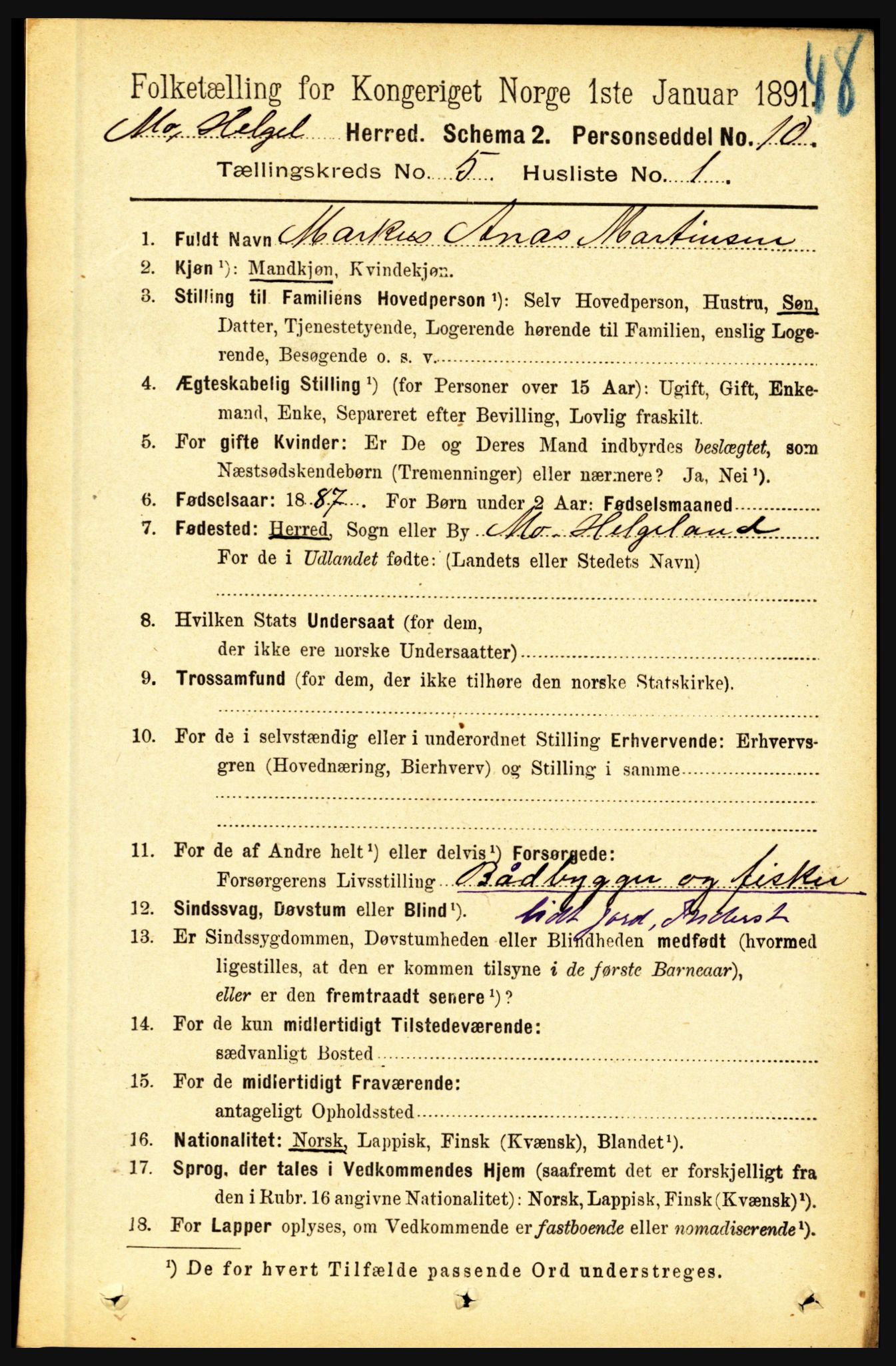 RA, Folketelling 1891 for 1833 Mo herred, 1891, s. 1922