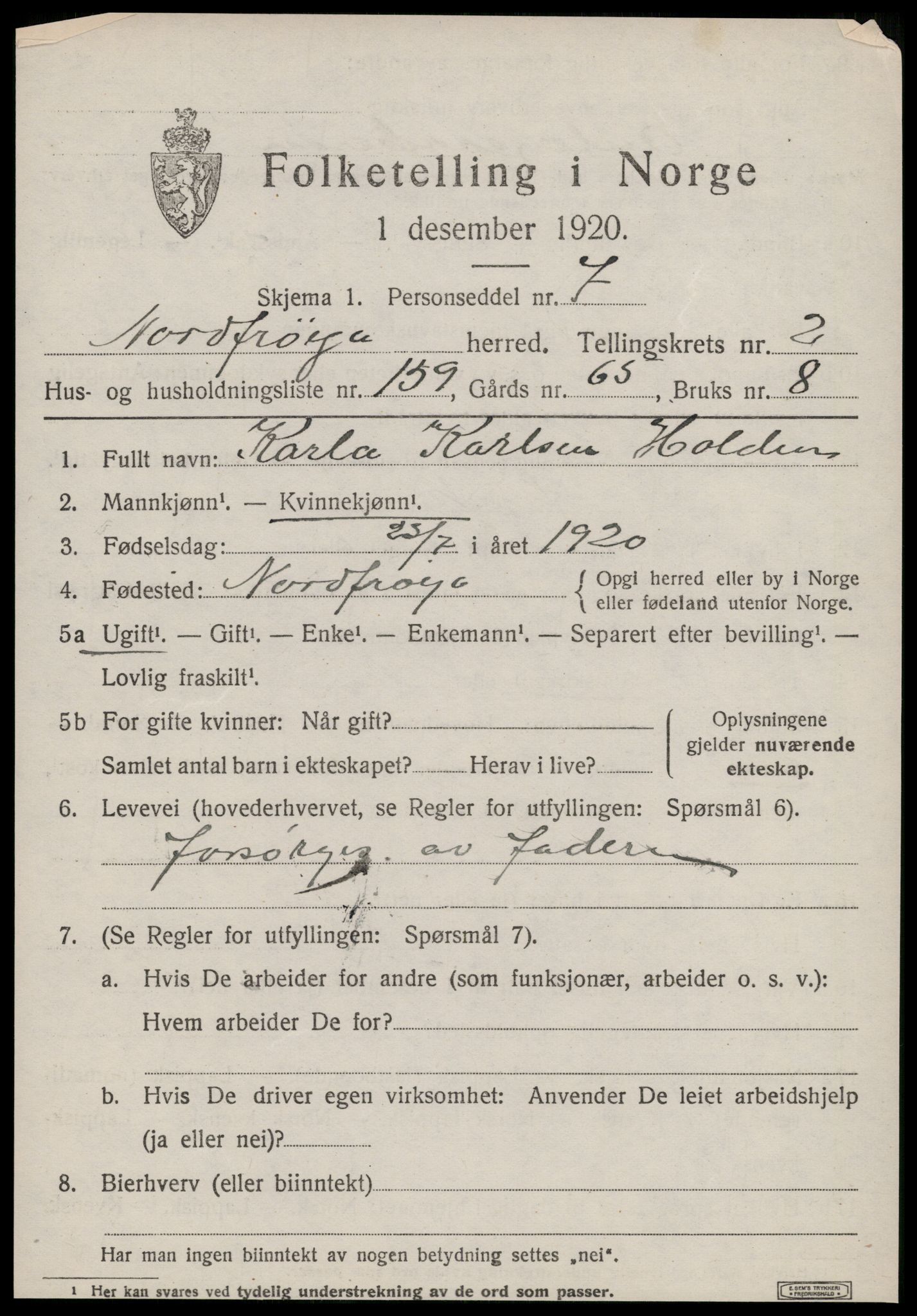 SAT, Folketelling 1920 for 1620 Nord-Frøya herred, 1920, s. 6505