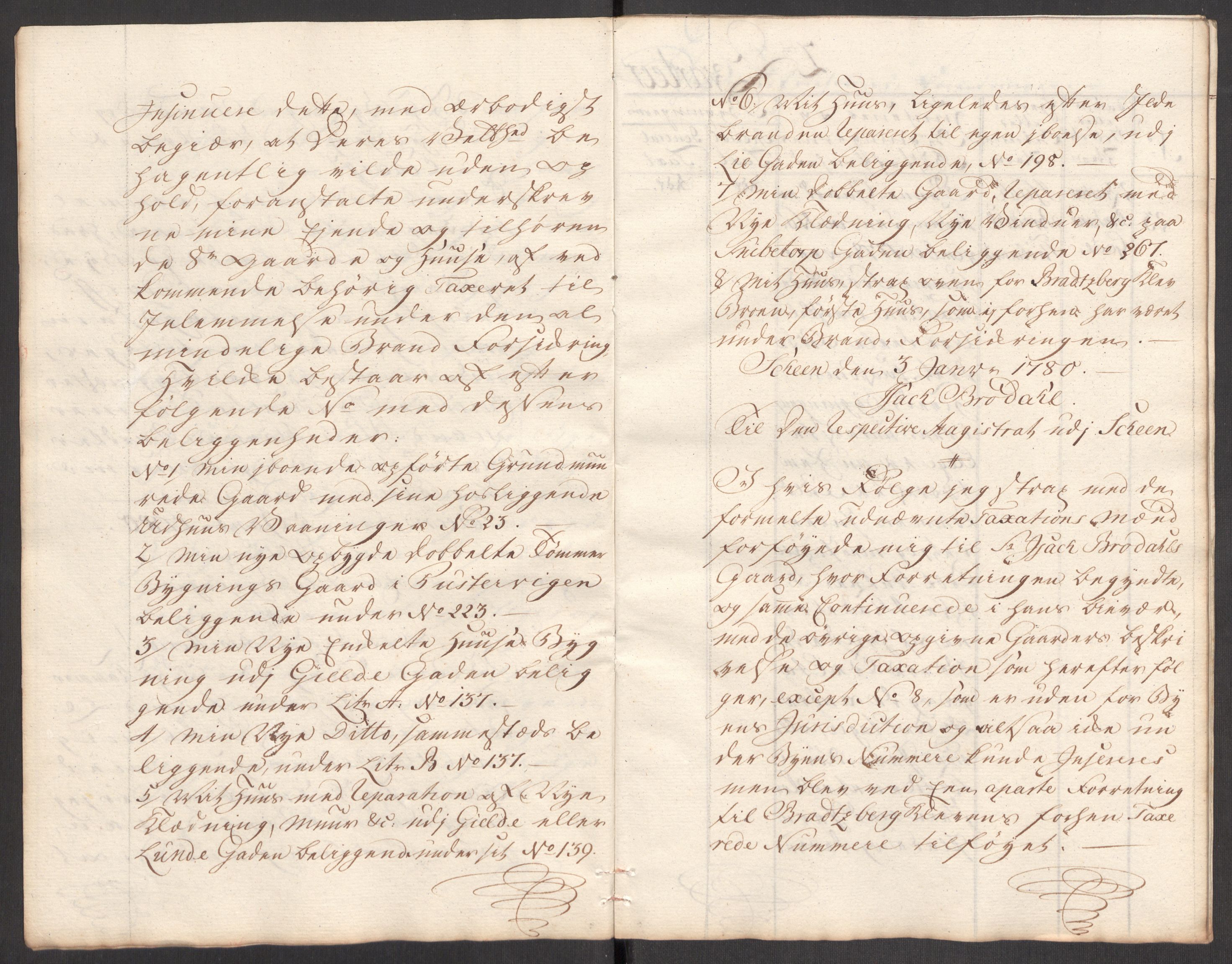Kommersekollegiet, Brannforsikringskontoret 1767-1814, AV/RA-EA-5458/F/Fa/L0044b/0002: Skien / Branntakst over "nogle Gaarde og Huuse udi Scheen som siden Ildebranden in Novemb 1777 deels af sine ere opførte og deels reparerede", 1780