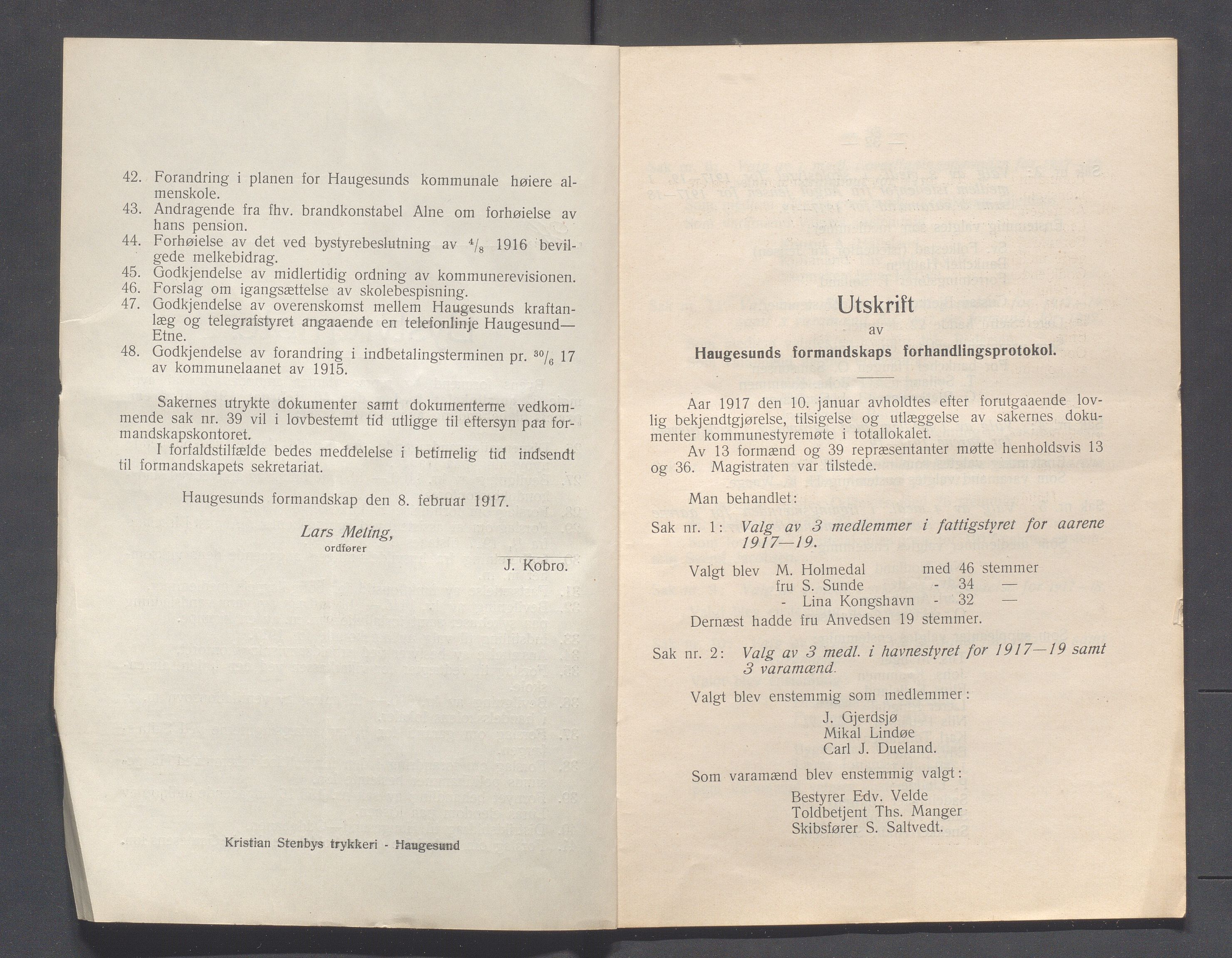 Haugesund kommune - Formannskapet og Bystyret, IKAR/A-740/A/Abb/L0002: Bystyreforhandlinger, 1908-1917, s. 1107