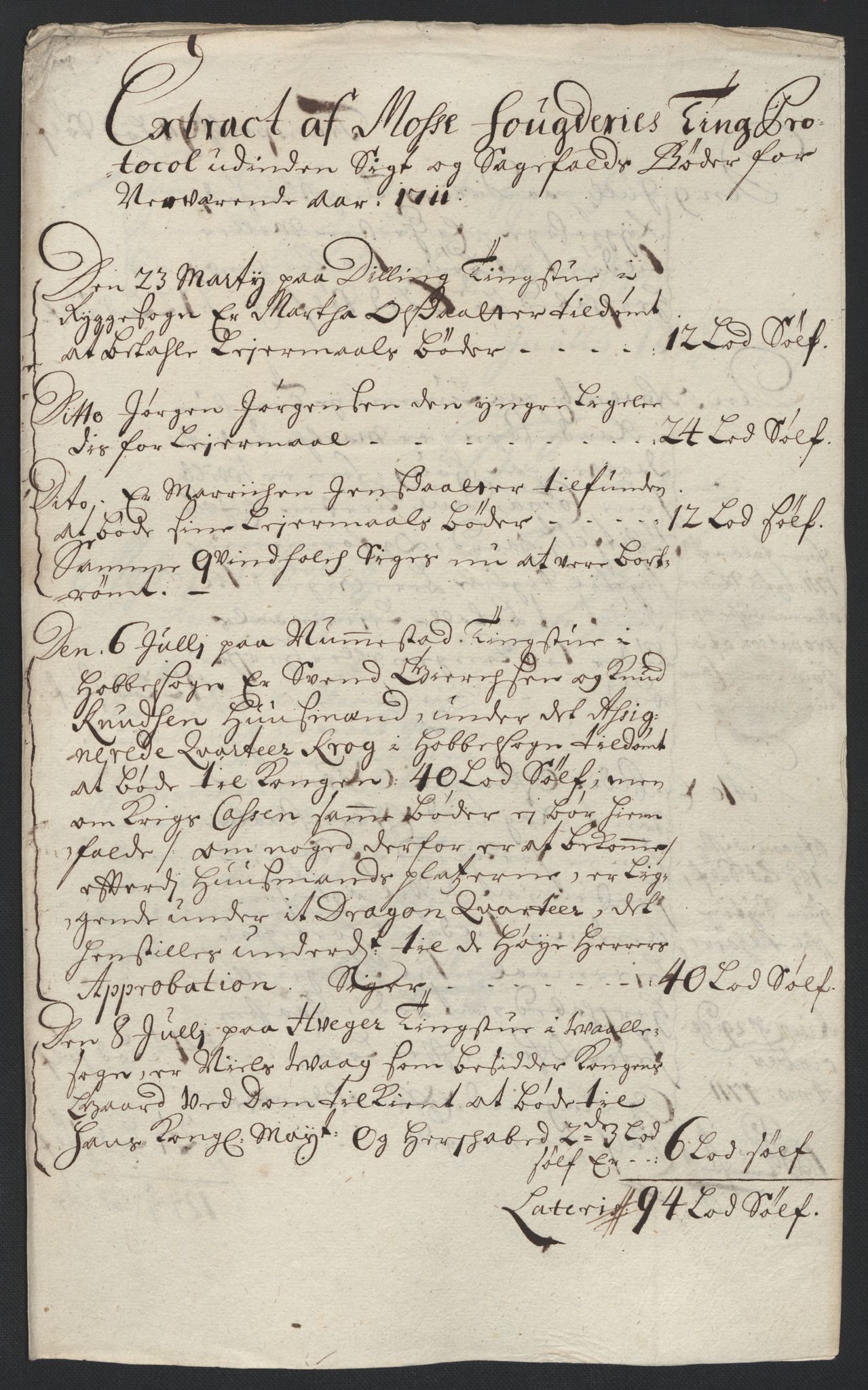 Rentekammeret inntil 1814, Reviderte regnskaper, Fogderegnskap, RA/EA-4092/R04/L0136: Fogderegnskap Moss, Onsøy, Tune, Veme og Åbygge, 1711, s. 40