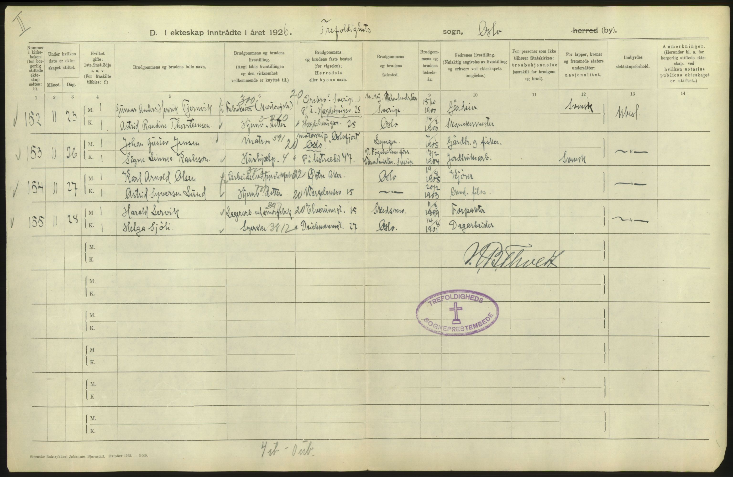 Statistisk sentralbyrå, Sosiodemografiske emner, Befolkning, AV/RA-S-2228/D/Df/Dfc/Dfcf/L0008: Oslo: Gifte, 1926, s. 46