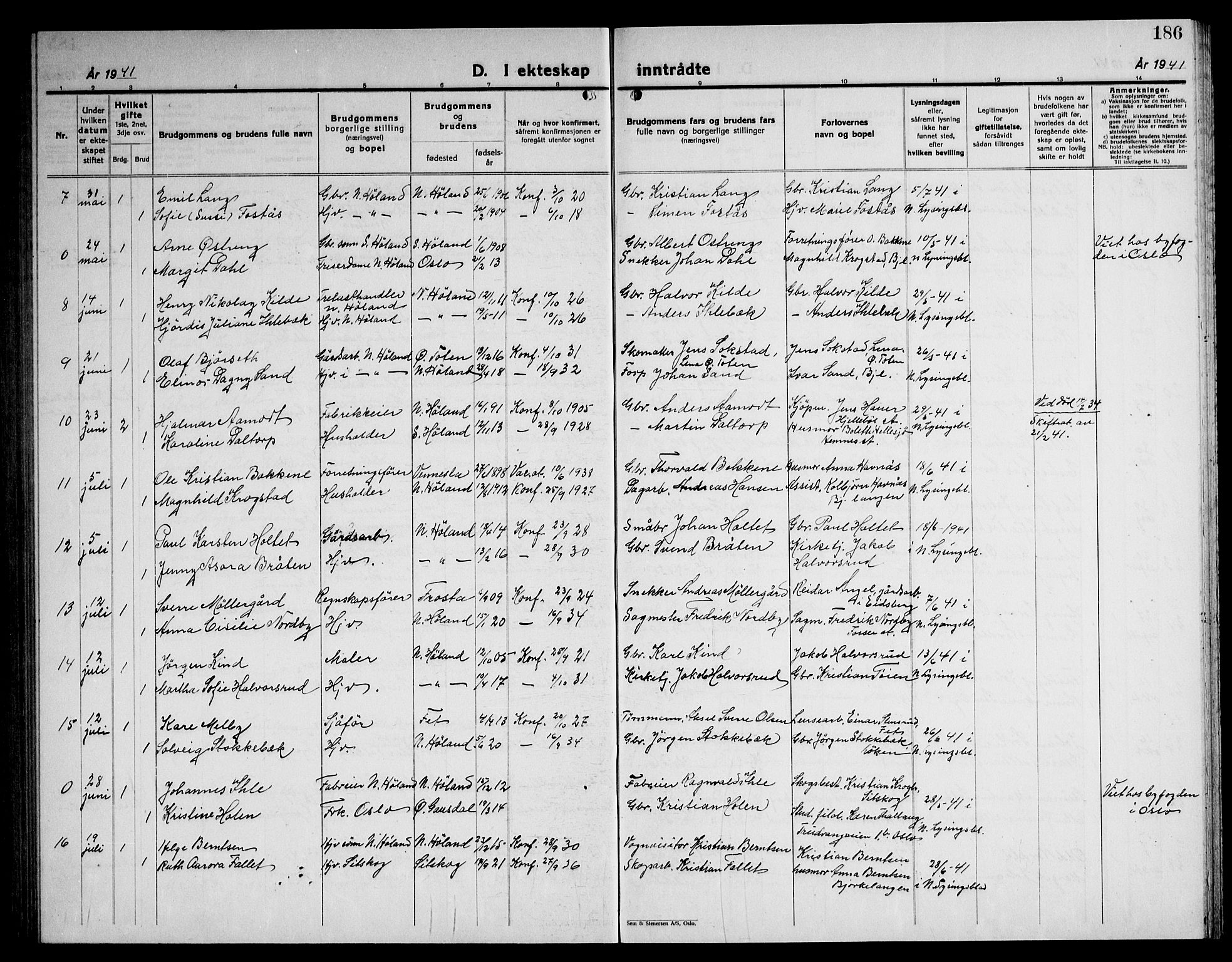 Høland prestekontor Kirkebøker, AV/SAO-A-10346a/G/Ga/L0009: Klokkerbok nr. I 9, 1930-1951, s. 186