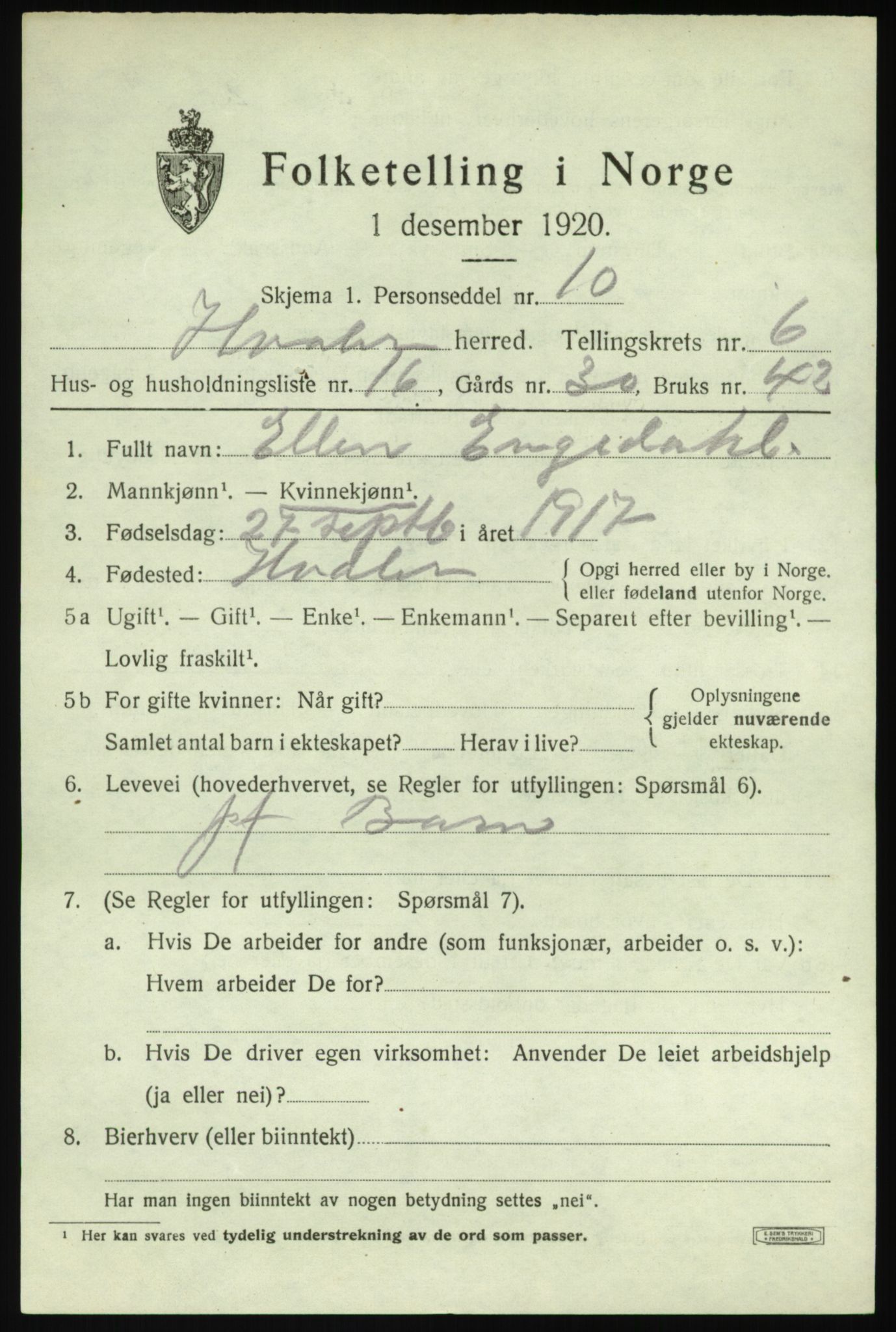 SAO, Folketelling 1920 for 0111 Hvaler herred, 1920, s. 5926