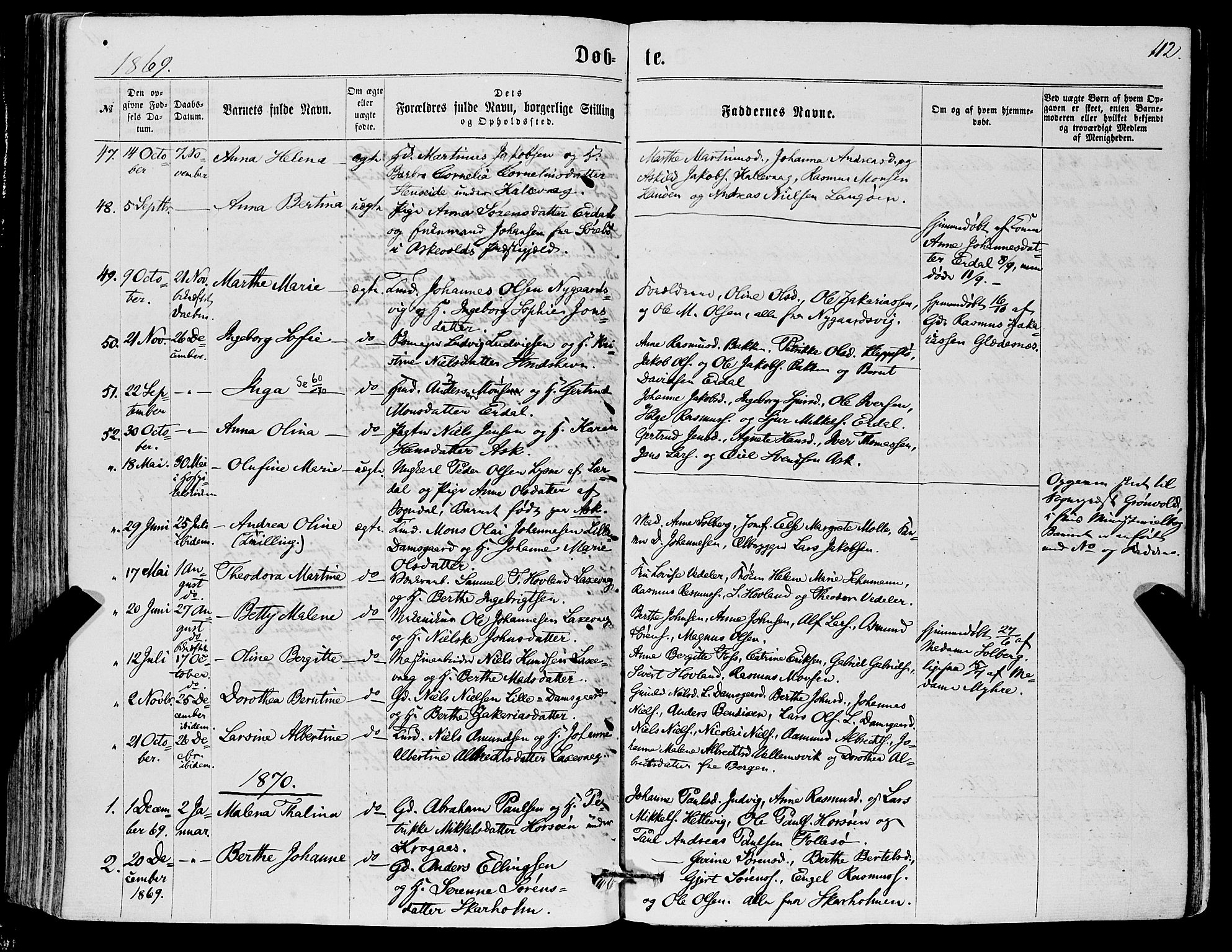 Askøy Sokneprestembete, AV/SAB-A-74101/H/Ha/Haa/Haaa/L0009: Ministerialbok nr. A 9, 1863-1877, s. 112