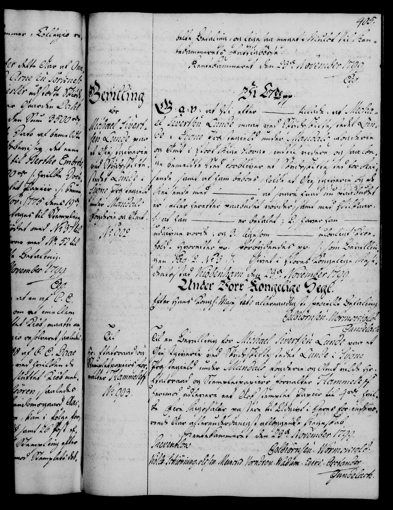 Rentekammeret, Kammerkanselliet, AV/RA-EA-3111/G/Gg/Gga/L0016: Norsk ekspedisjonsprotokoll med register (merket RK 53.16), 1794-1800, s. 405