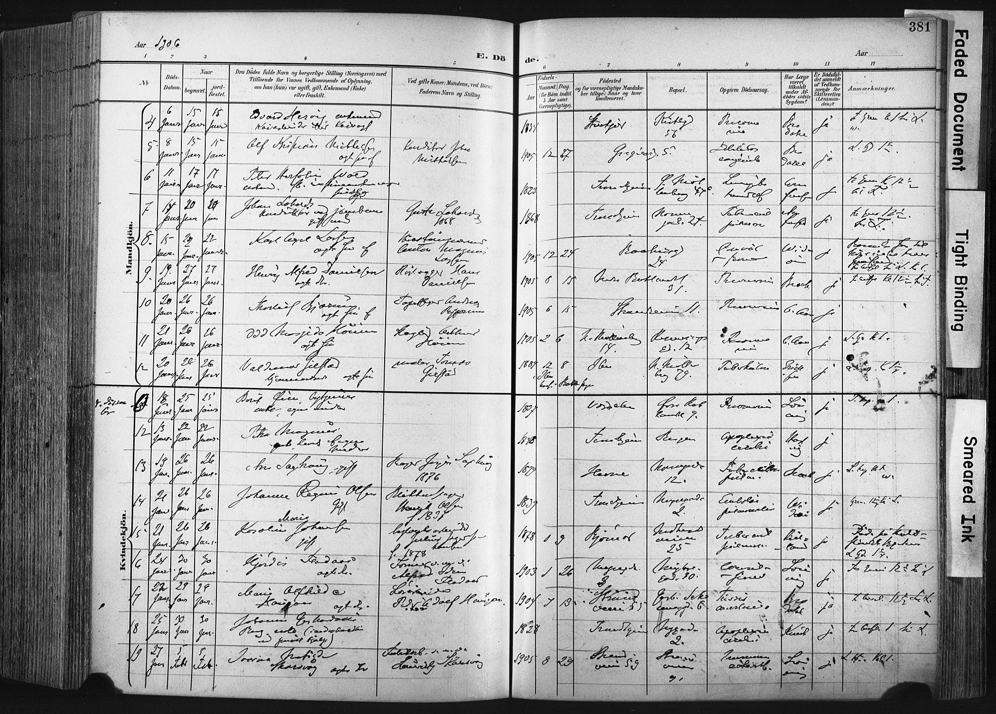 Ministerialprotokoller, klokkerbøker og fødselsregistre - Sør-Trøndelag, SAT/A-1456/604/L0201: Ministerialbok nr. 604A21, 1901-1911, s. 381