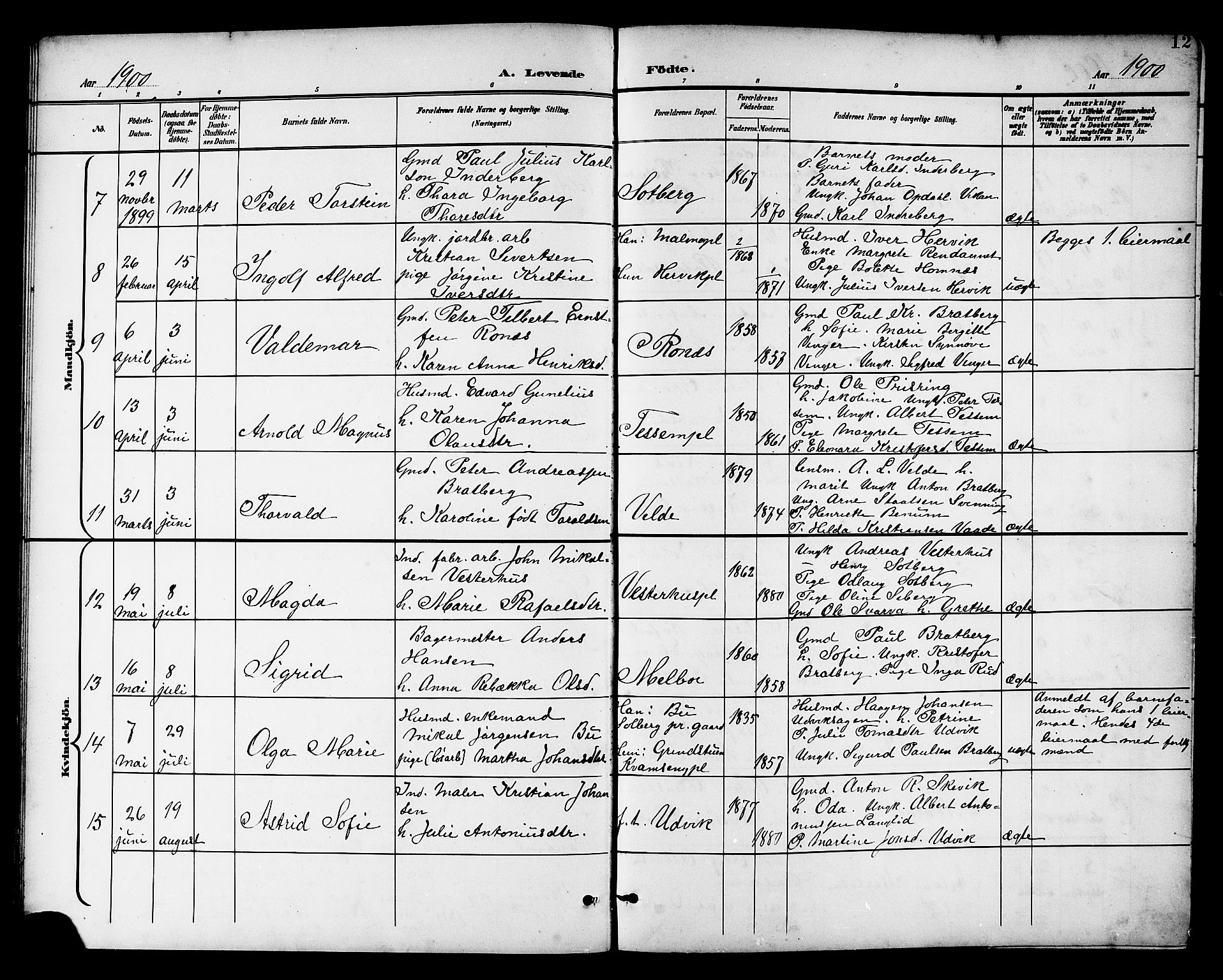 Ministerialprotokoller, klokkerbøker og fødselsregistre - Nord-Trøndelag, AV/SAT-A-1458/741/L0401: Klokkerbok nr. 741C02, 1899-1911, s. 12