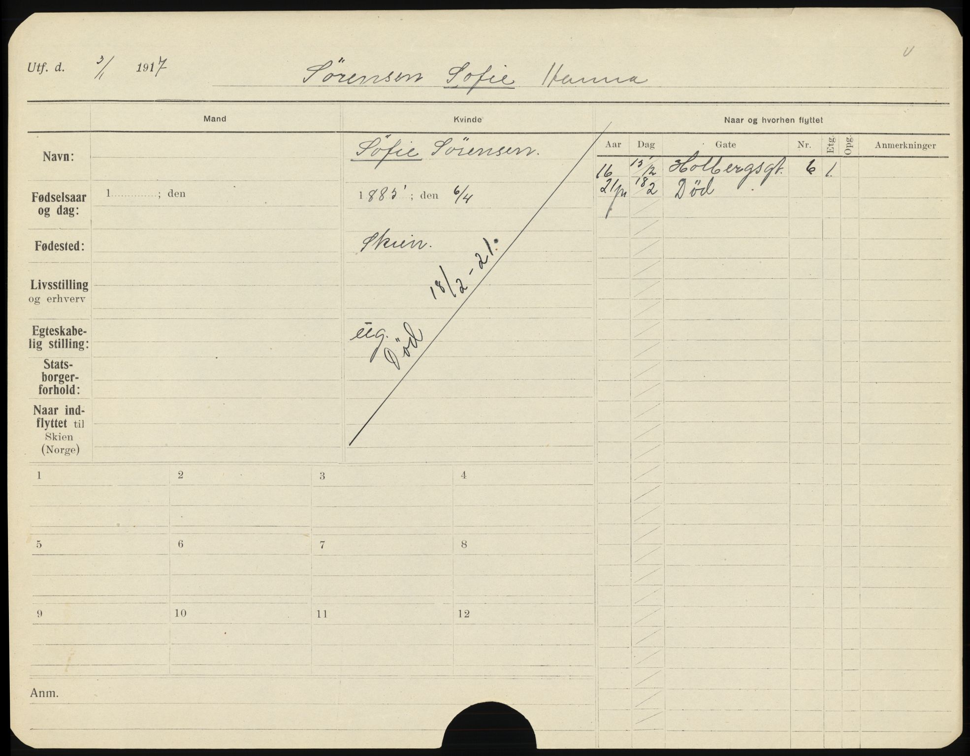 Skien folkeregister, SAKO/A-425/H/Ha/L0001: Døde, 1916-1929, s. 857