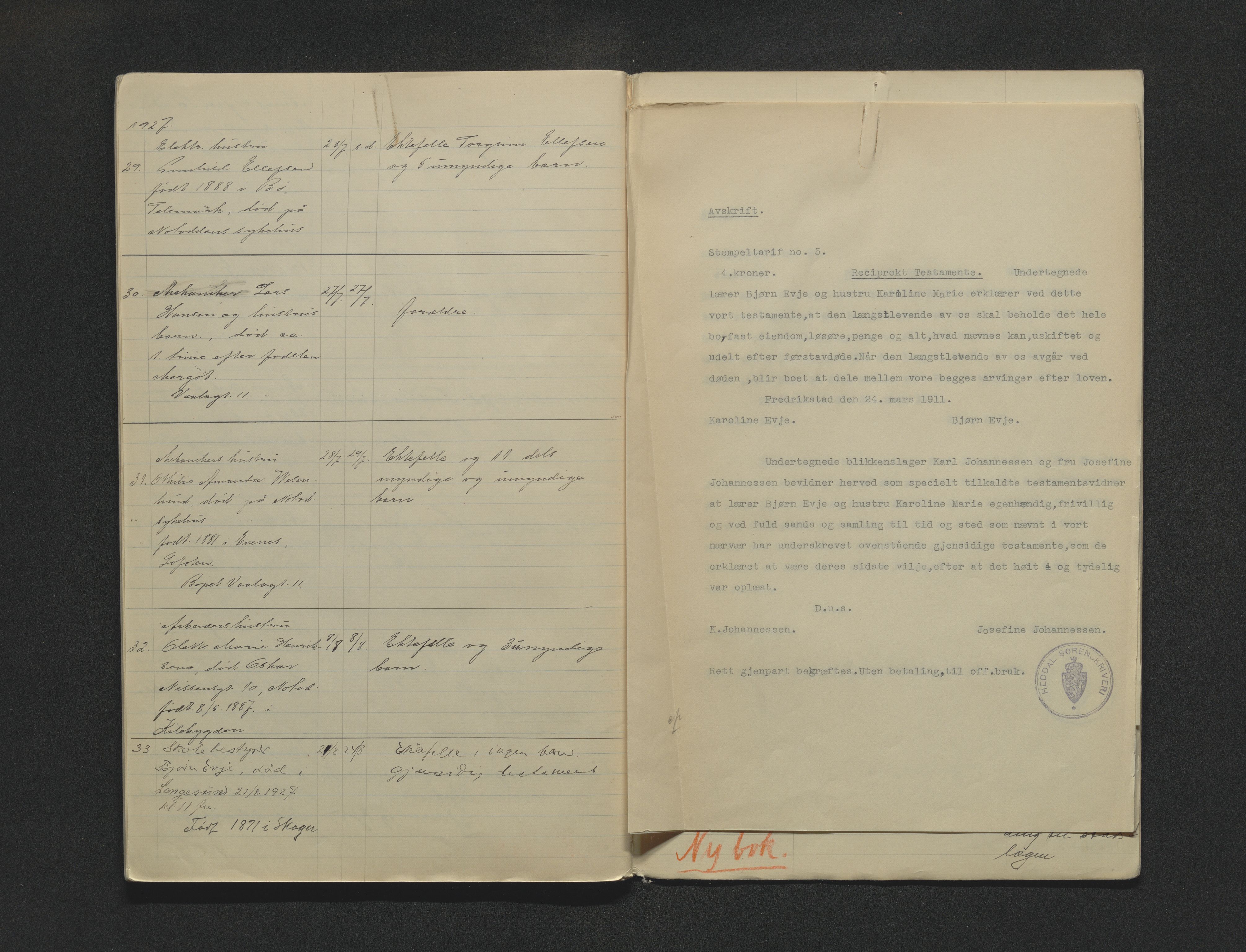 Heddal sorenskriveri, SAKO/A-211/H/Ha/Haa/L0001/0002: Dødsanmeldelsesprotokoll / Dødsanmeldelsesprotokoll, 1923-1927