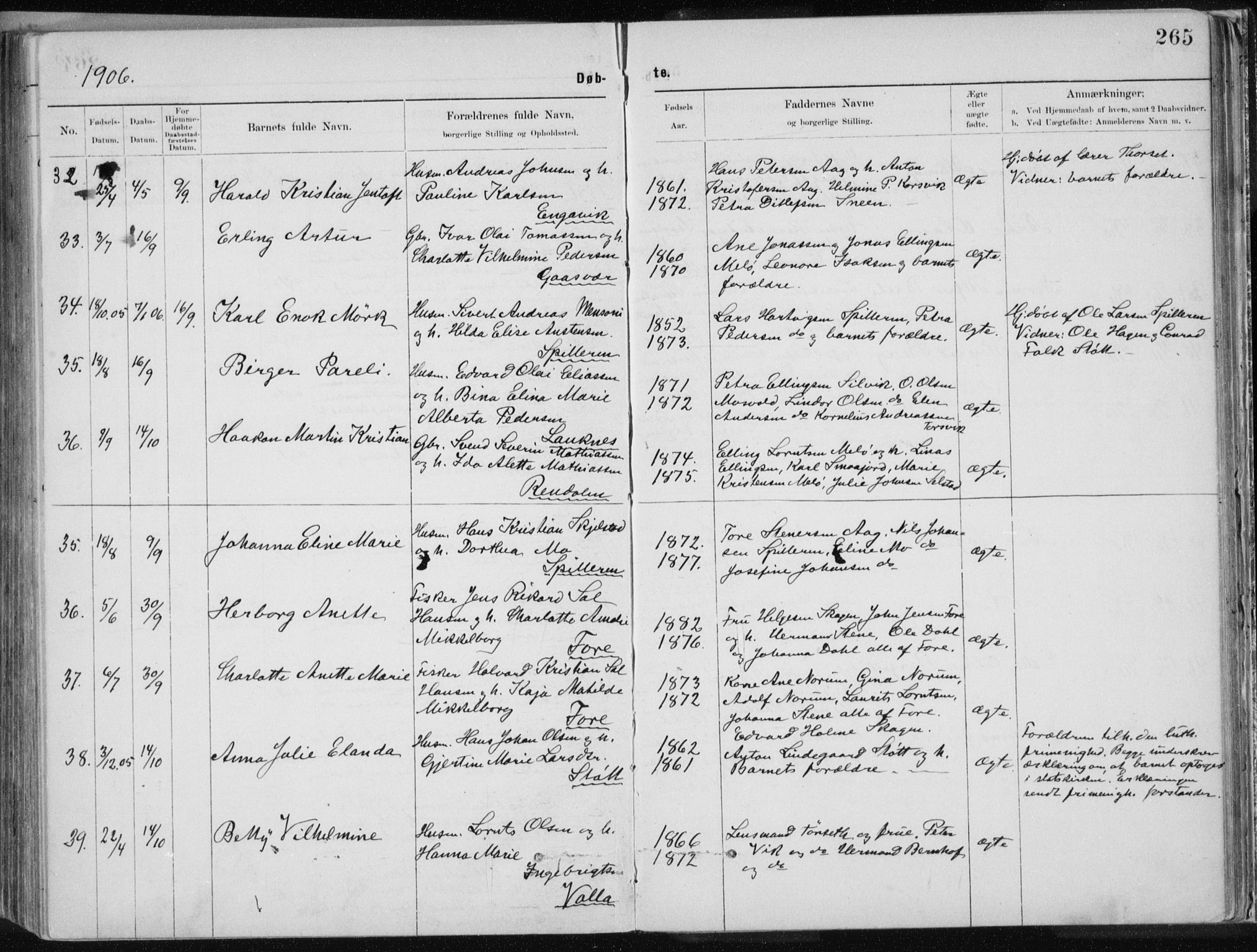 Ministerialprotokoller, klokkerbøker og fødselsregistre - Nordland, SAT/A-1459/843/L0636: Klokkerbok nr. 843C05, 1884-1909, s. 265