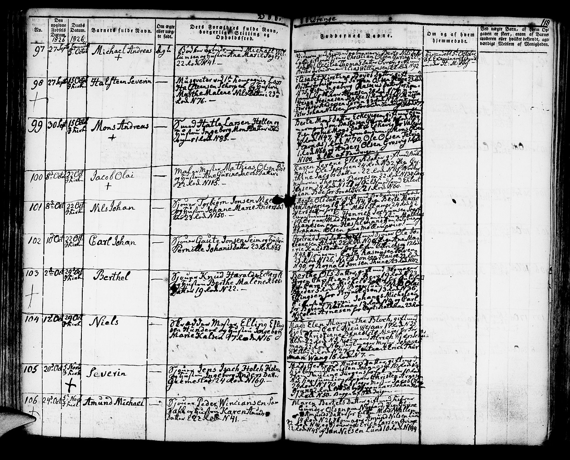 Korskirken sokneprestembete, SAB/A-76101/H/Hab: Klokkerbok nr. A 3, 1821-1831, s. 118