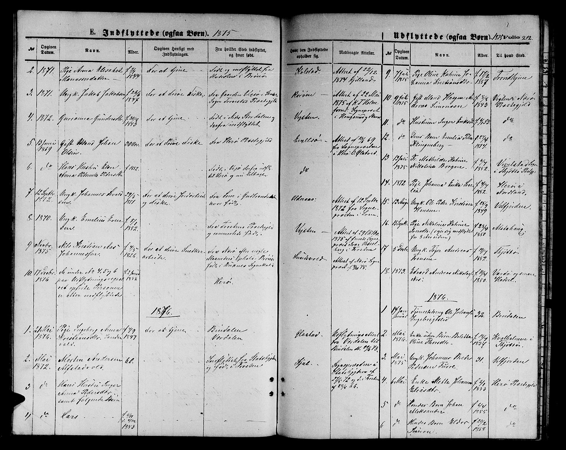 Ministerialprotokoller, klokkerbøker og fødselsregistre - Nordland, SAT/A-1459/816/L0252: Klokkerbok nr. 816C02, 1871-1885, s. 212