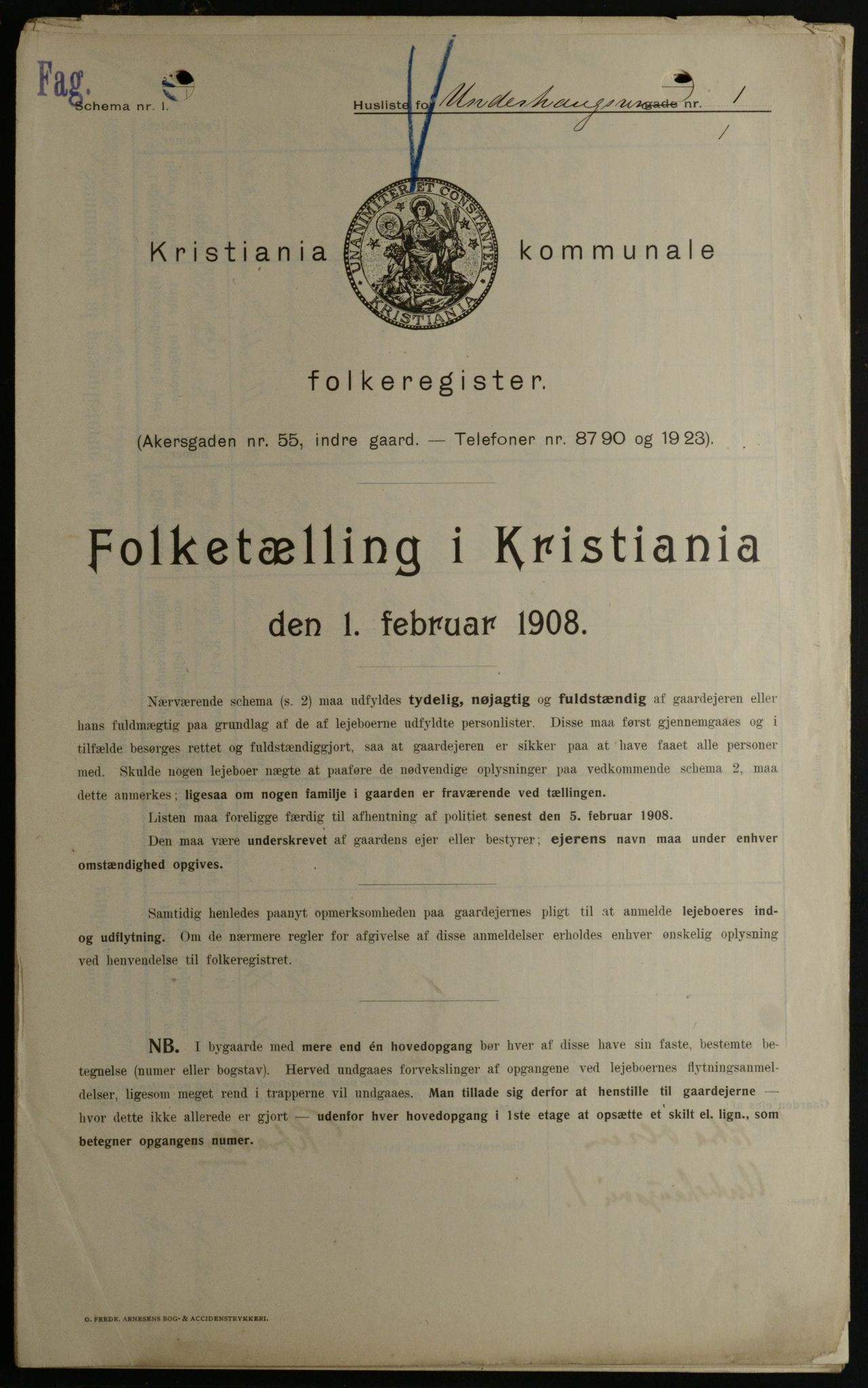 OBA, Kommunal folketelling 1.2.1908 for Kristiania kjøpstad, 1908, s. 107488