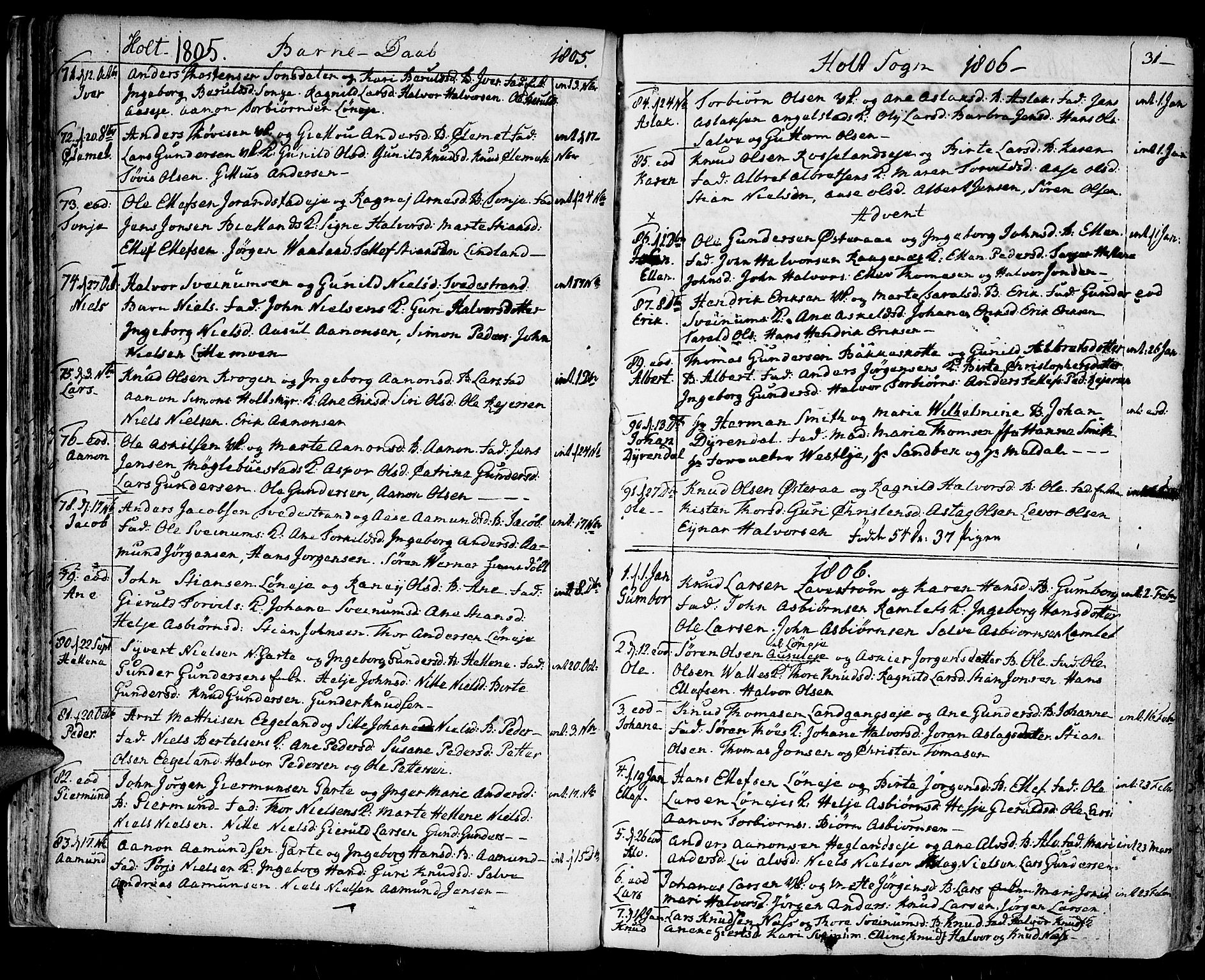Holt sokneprestkontor, AV/SAK-1111-0021/F/Fa/L0004: Ministerialbok nr. A 4, 1799-1813, s. 31