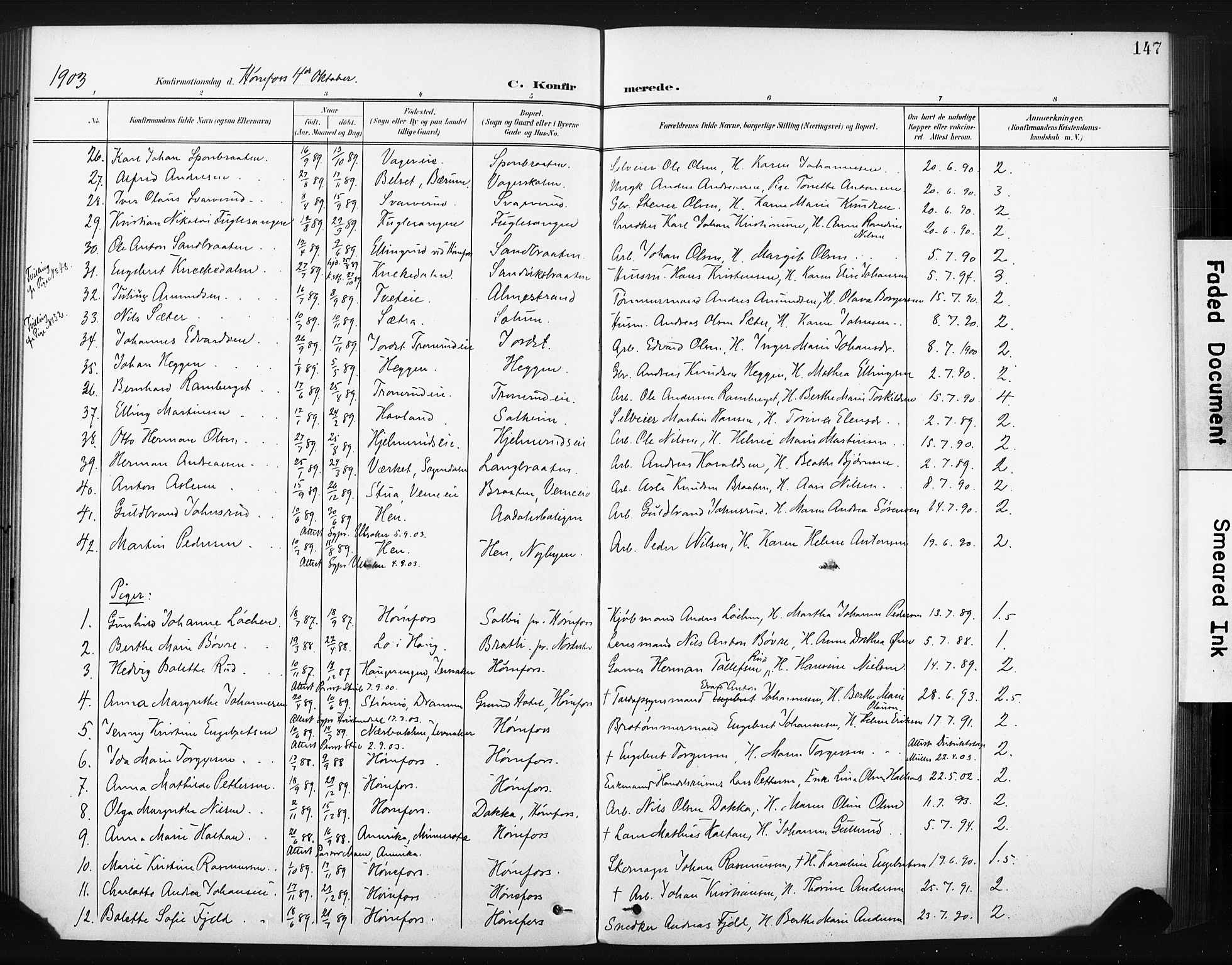 Hønefoss kirkebøker, AV/SAKO-A-609/F/Fa/L0003: Ministerialbok nr. 3, 1900-1913, s. 147