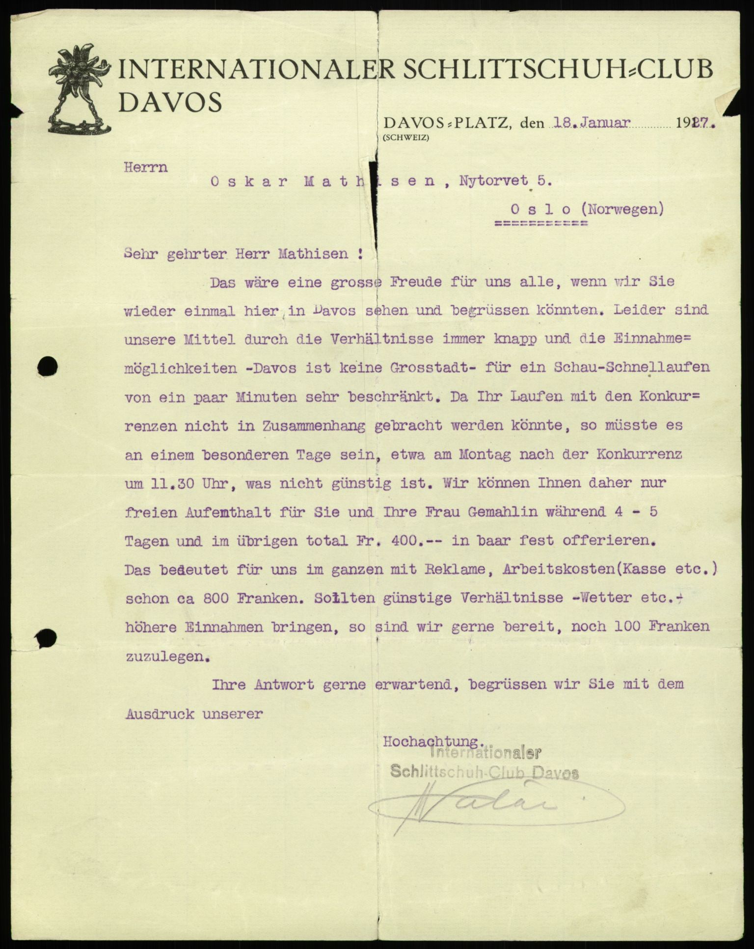 Mathisen, Oscar Wilhelm, AV/RA-PA-1912/Fa/L0001: Inngående korrespondanse, 1916-1954, s. 55
