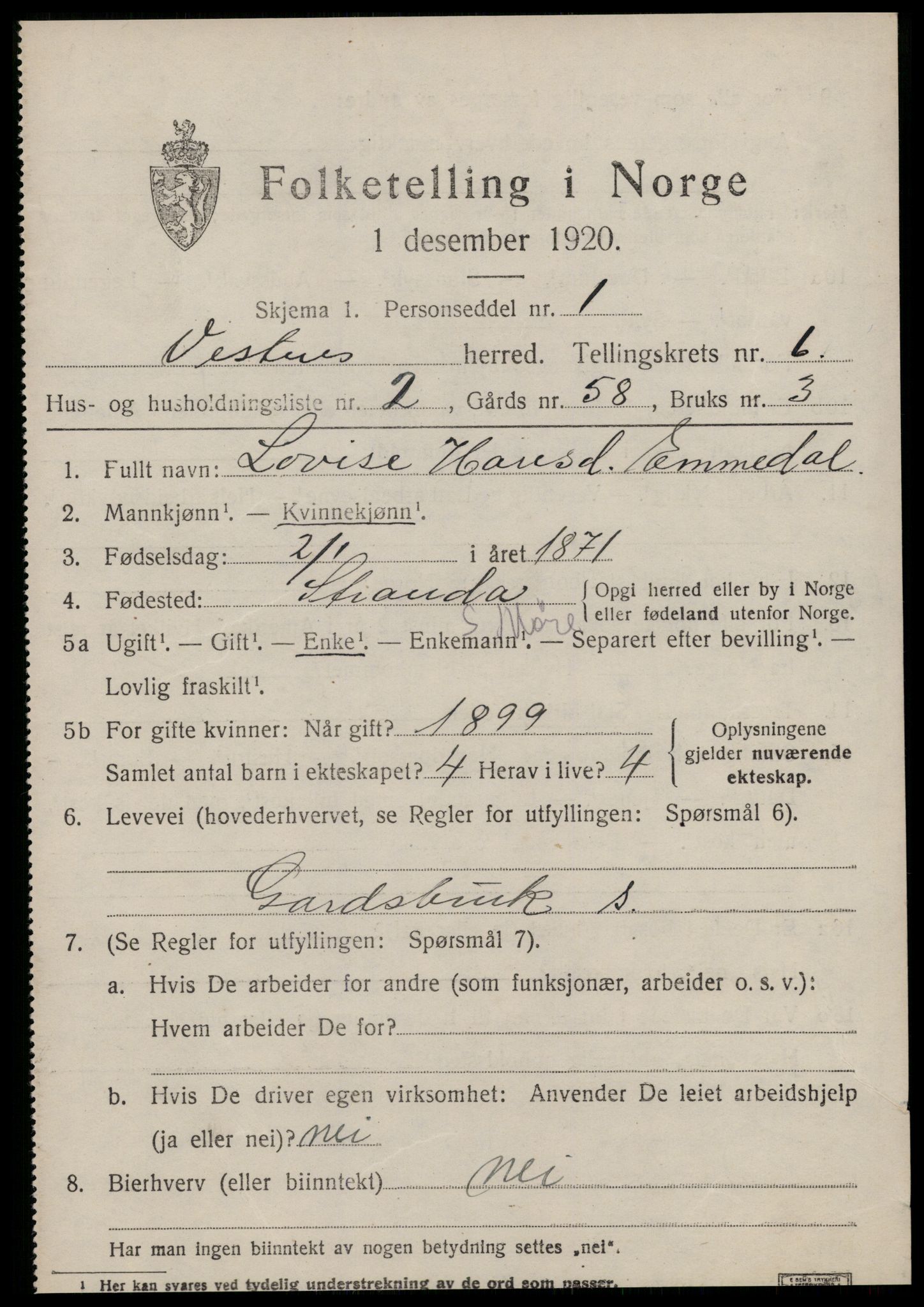 SAT, Folketelling 1920 for 1535 Vestnes herred, 1920, s. 4327