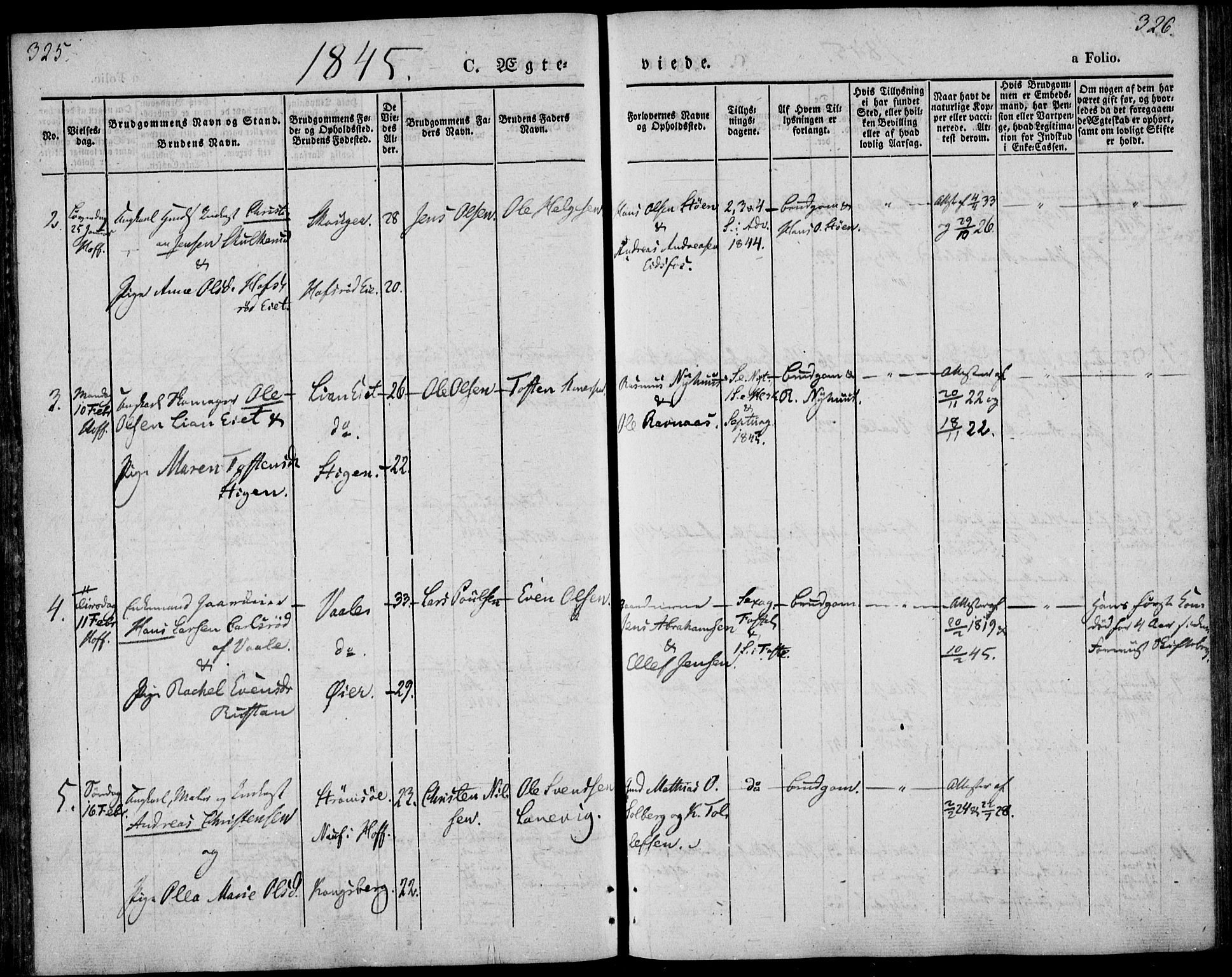 Hof kirkebøker, AV/SAKO-A-64/F/Fa/L0005: Ministerialbok nr. I 5, 1844-1851, s. 325-326
