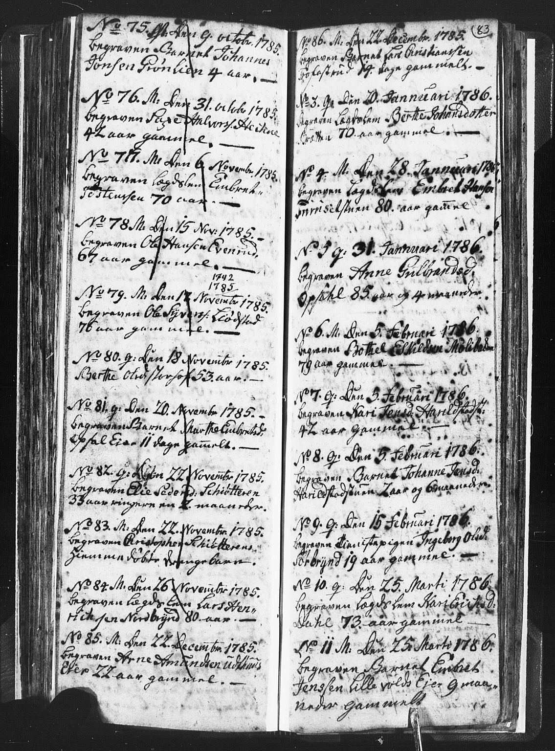 Romedal prestekontor, SAH/PREST-004/L/L0001: Klokkerbok nr. 1, 1785-1794, s. 83