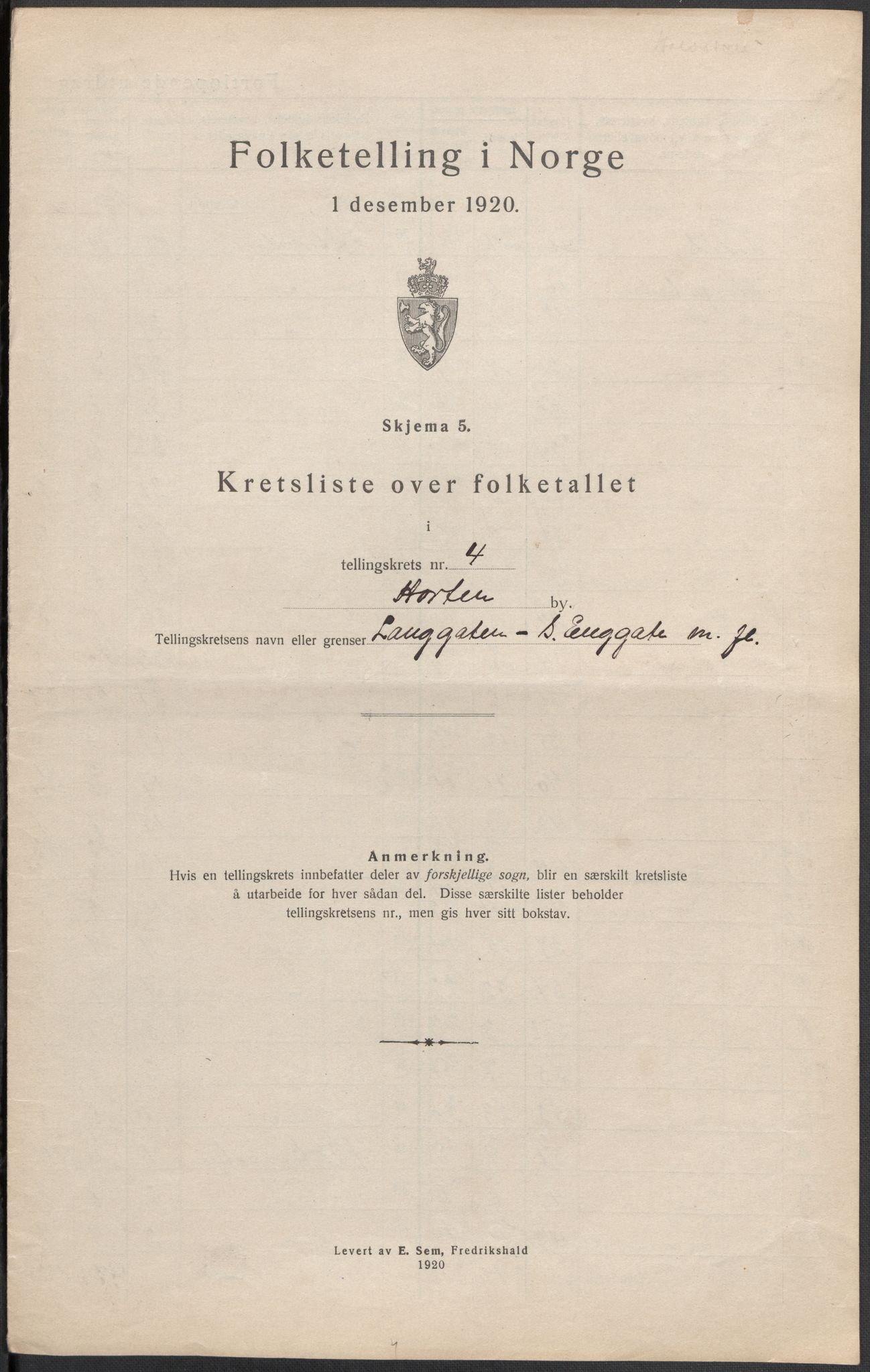 SAKO, Folketelling 1920 for 0703 Horten kjøpstad, 1920, s. 20