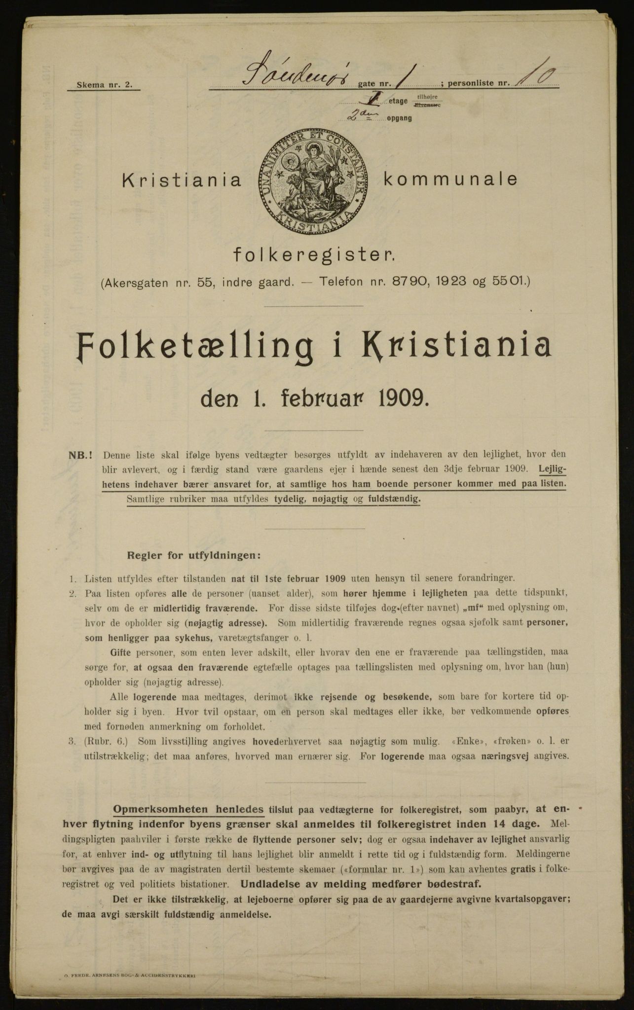 OBA, Kommunal folketelling 1.2.1909 for Kristiania kjøpstad, 1909, s. 94682