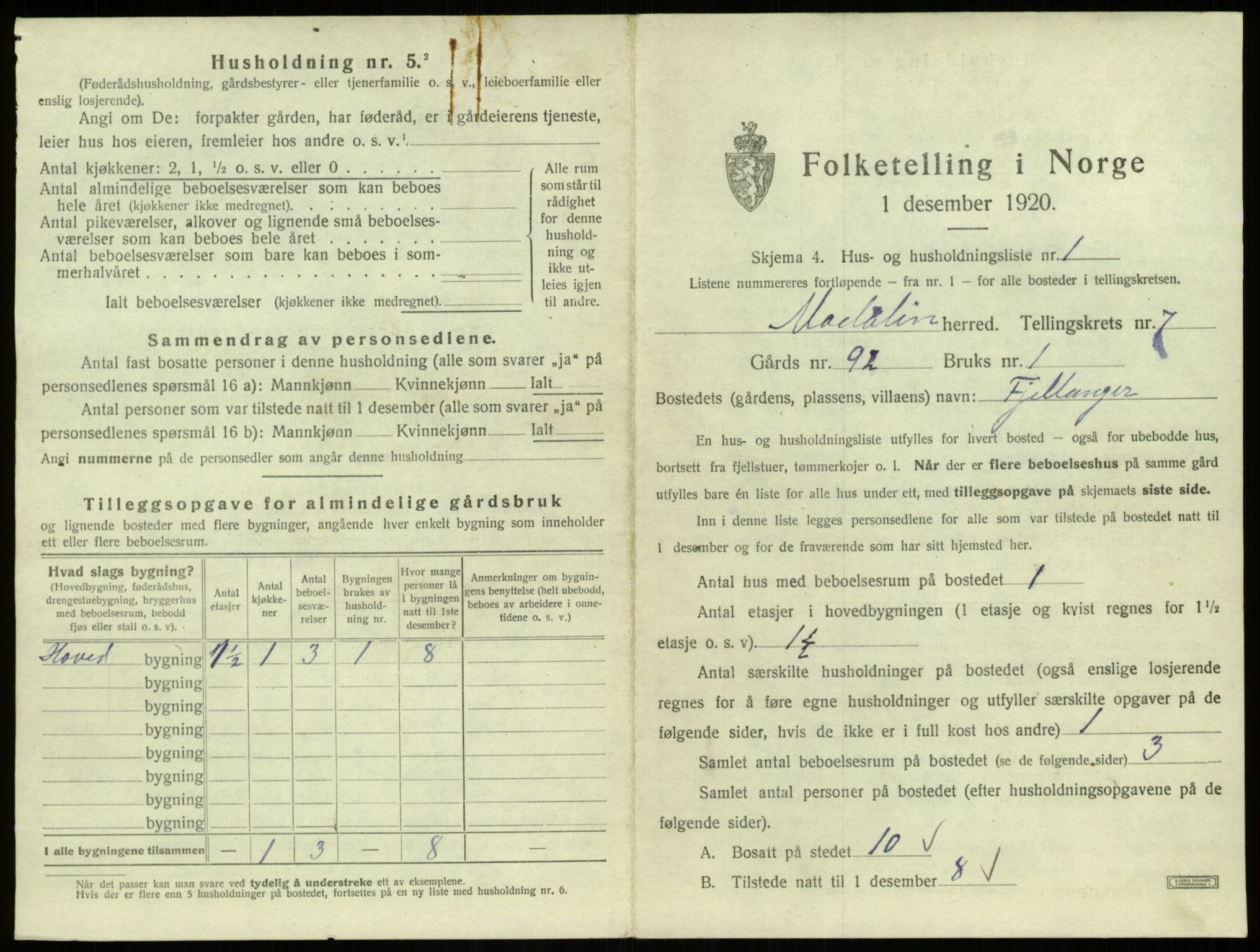 SAB, Folketelling 1920 for 1252 Modalen herred, 1920, s. 205