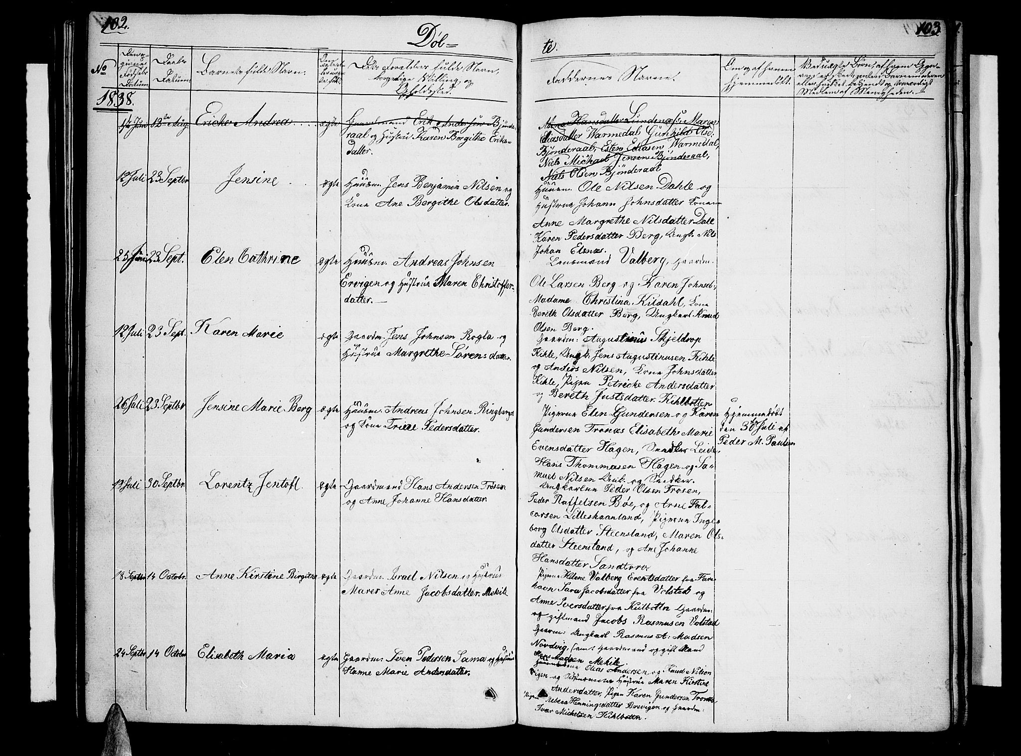 Trondenes sokneprestkontor, AV/SATØ-S-1319/H/Hb/L0005klokker: Klokkerbok nr. 5, 1834-1845, s. 102-103