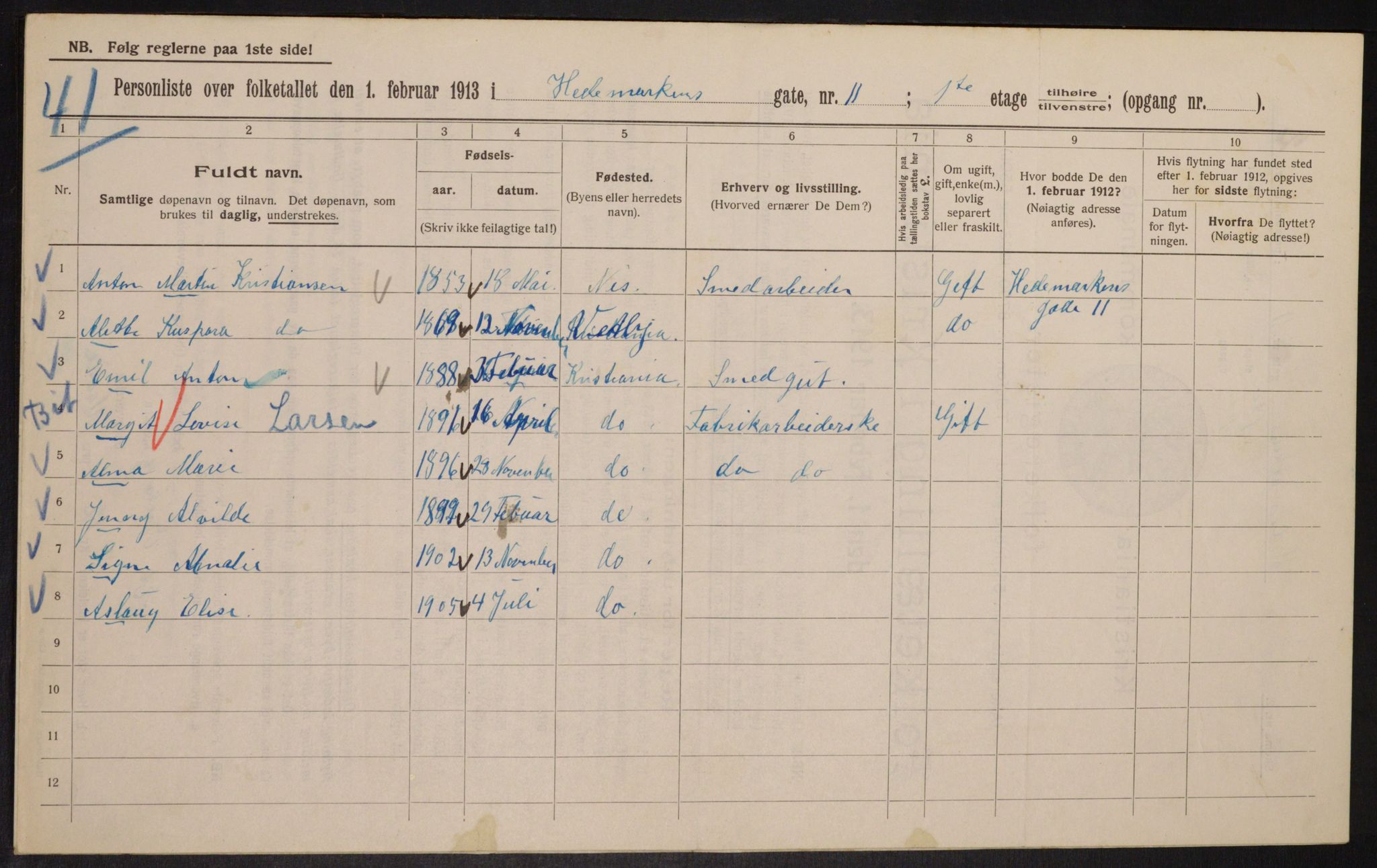 OBA, Kommunal folketelling 1.2.1913 for Kristiania, 1913, s. 35992