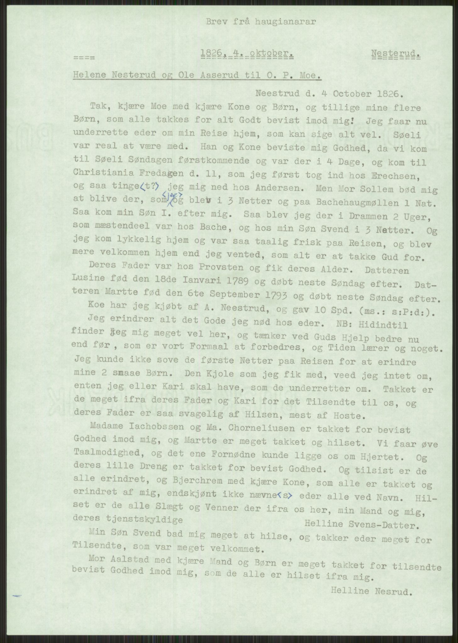 Samlinger til kildeutgivelse, Haugianerbrev, RA/EA-6834/F/L0003: Haugianerbrev III: 1822-1826, 1822-1826