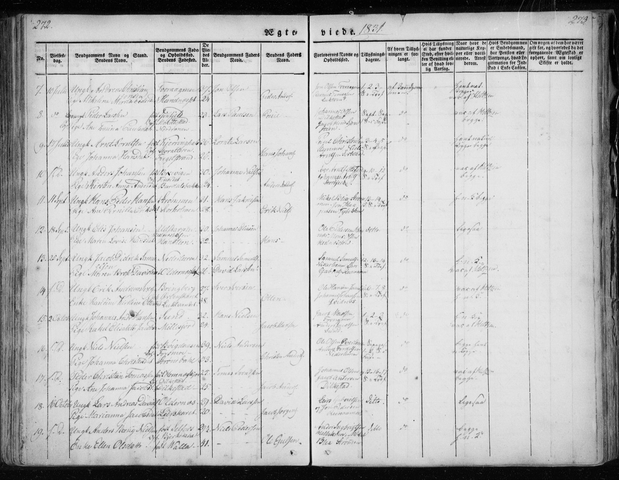 Ministerialprotokoller, klokkerbøker og fødselsregistre - Nordland, AV/SAT-A-1459/825/L0354: Ministerialbok nr. 825A08, 1826-1841, s. 272-273