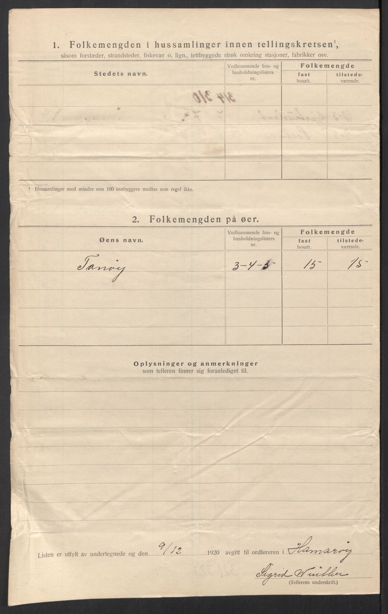 SAT, Folketelling 1920 for 1849 Hamarøy herred, 1920, s. 11