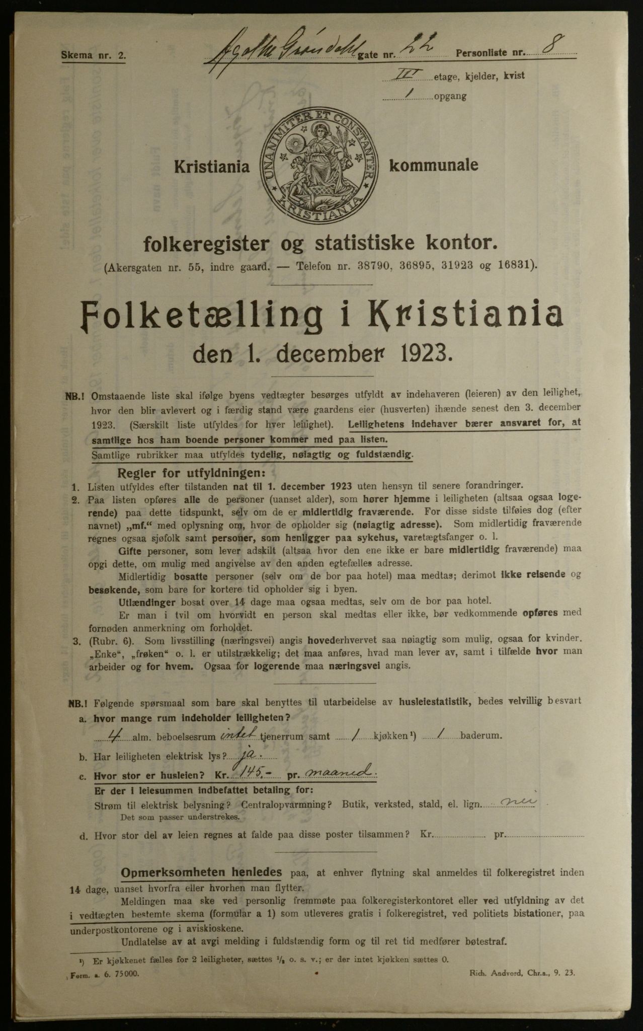 OBA, Kommunal folketelling 1.12.1923 for Kristiania, 1923, s. 349